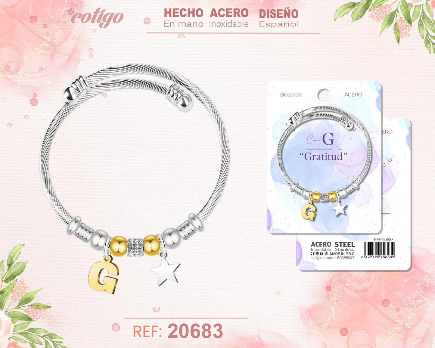 Brazalete Acero con letra G - cotigo