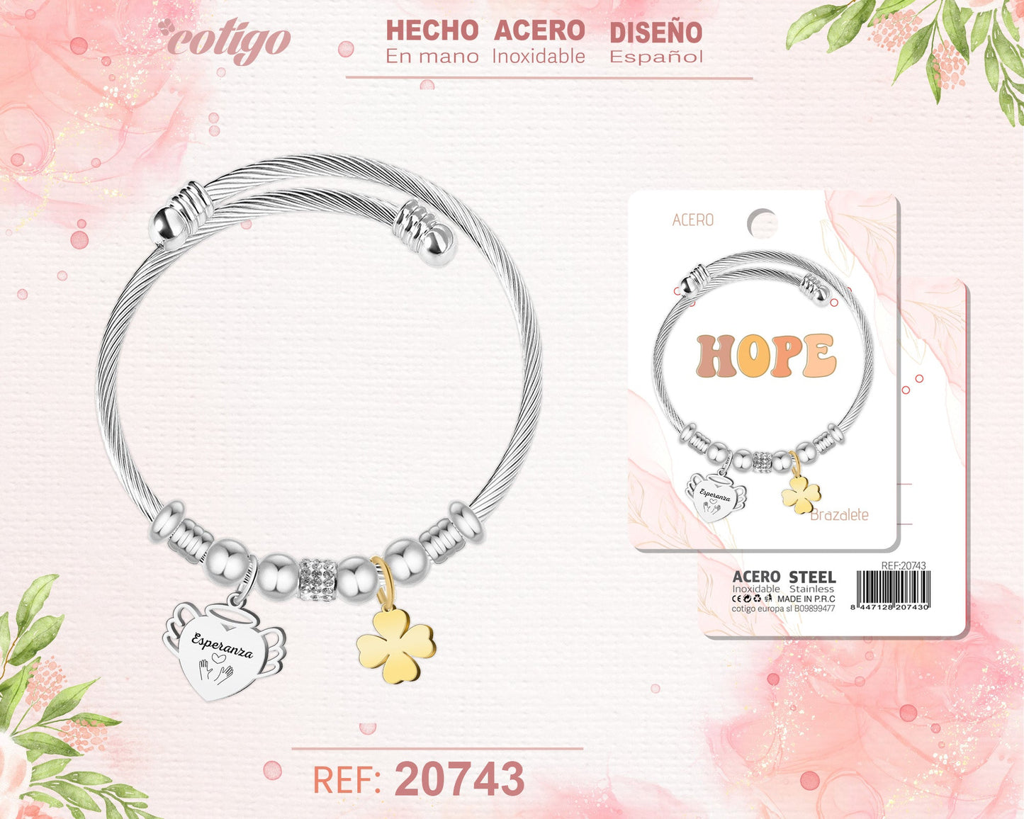 Brazalete Acero con palabra: Esperanza