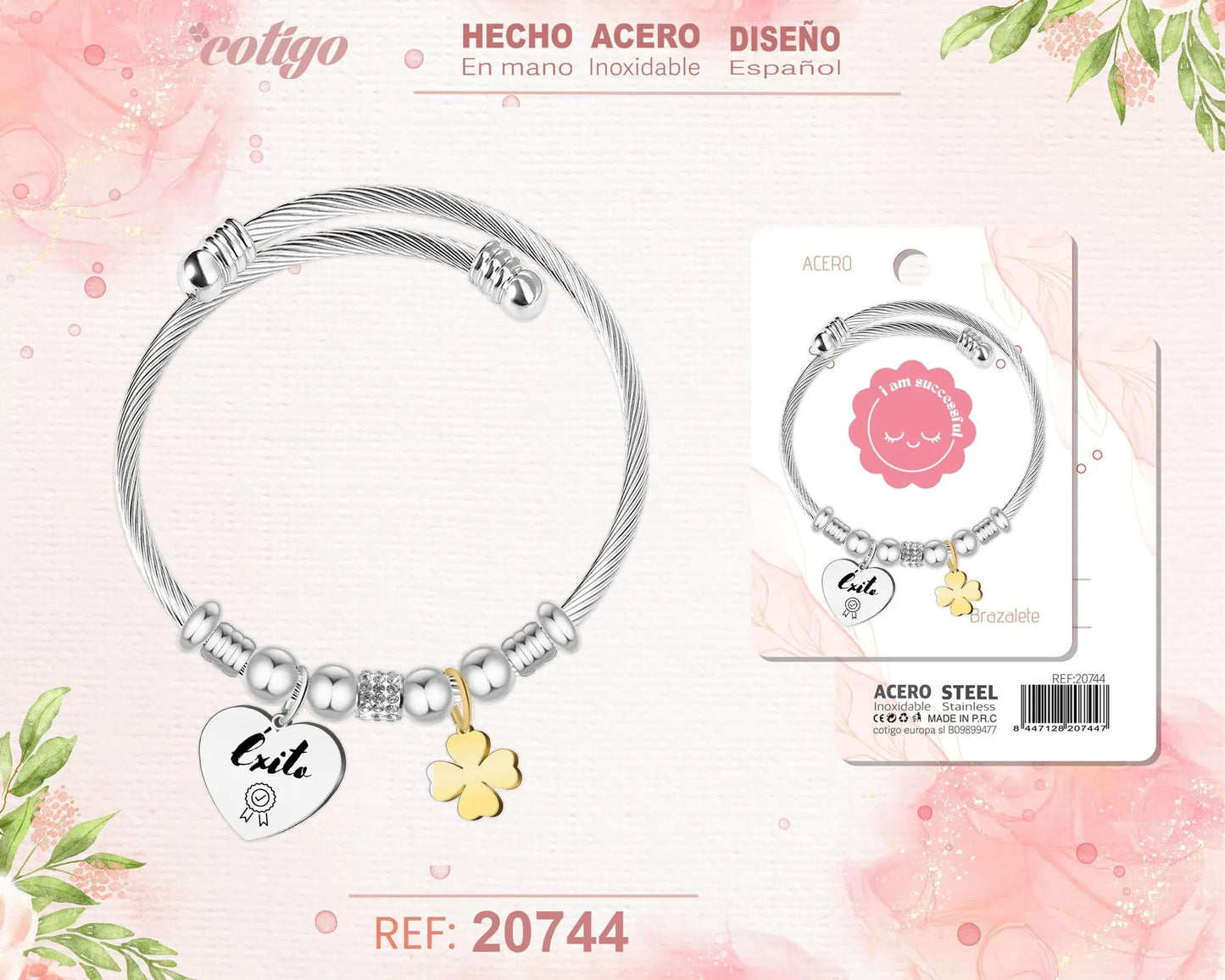 Brazalete Acero con palabra: éxito - cotigo