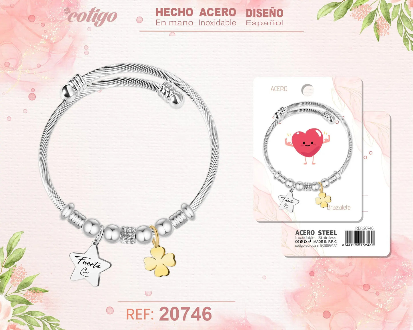 Brazalete Acero con palabra: Fuerte - cotigo