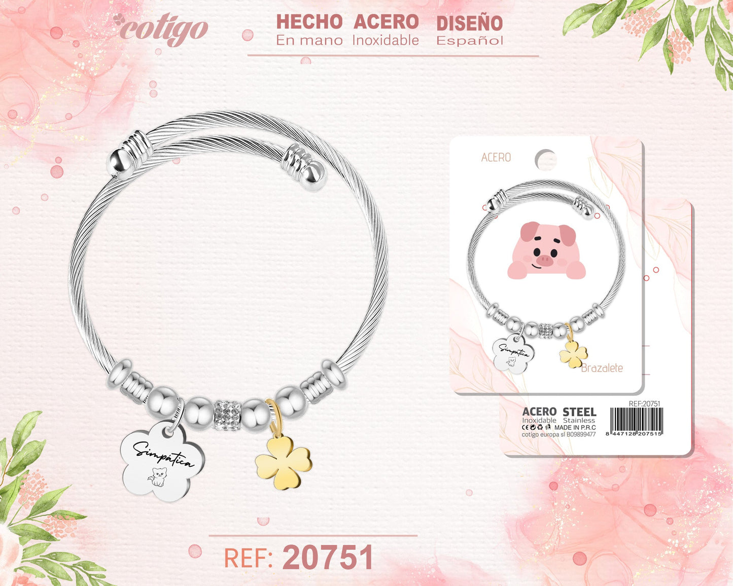 Brazalete Acero con palabra: Simpatica