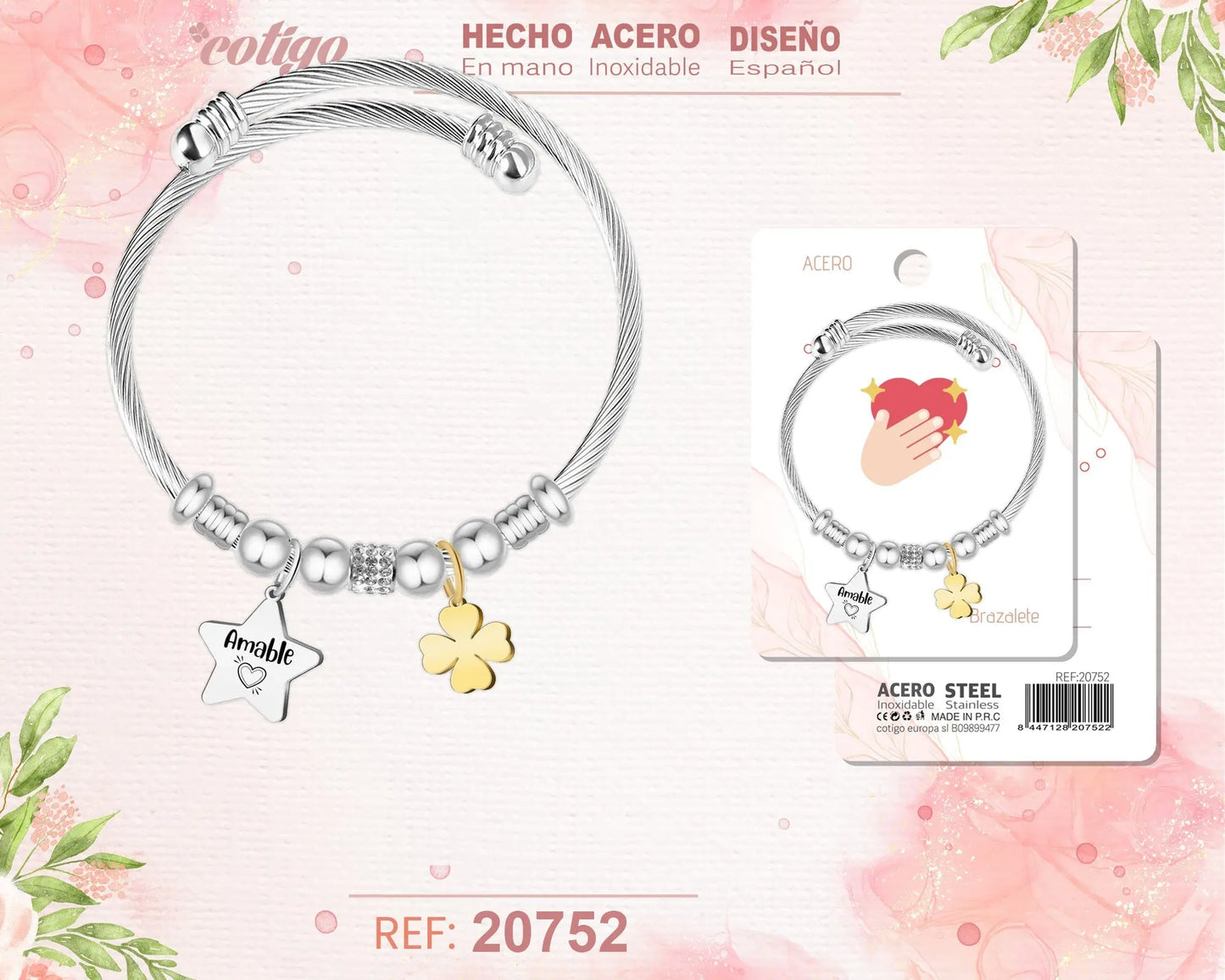 Brazalete Acero con palabra: Amable - cotigo