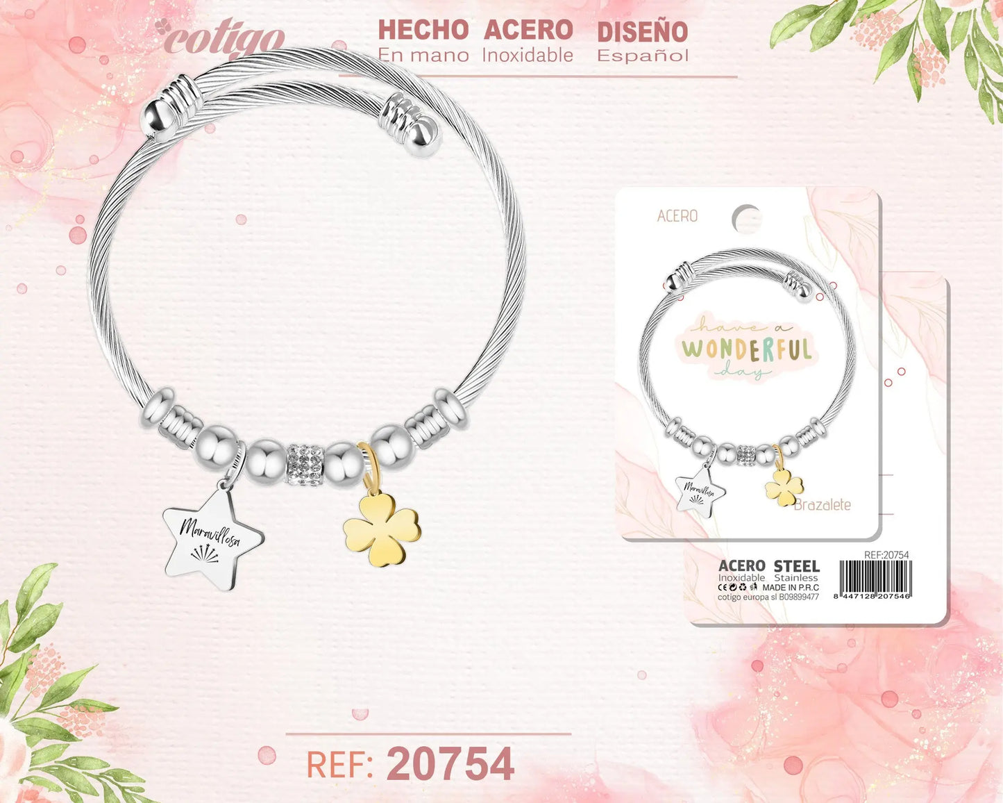 Brazalete Acero con palabra: Maravillosa - cotigo