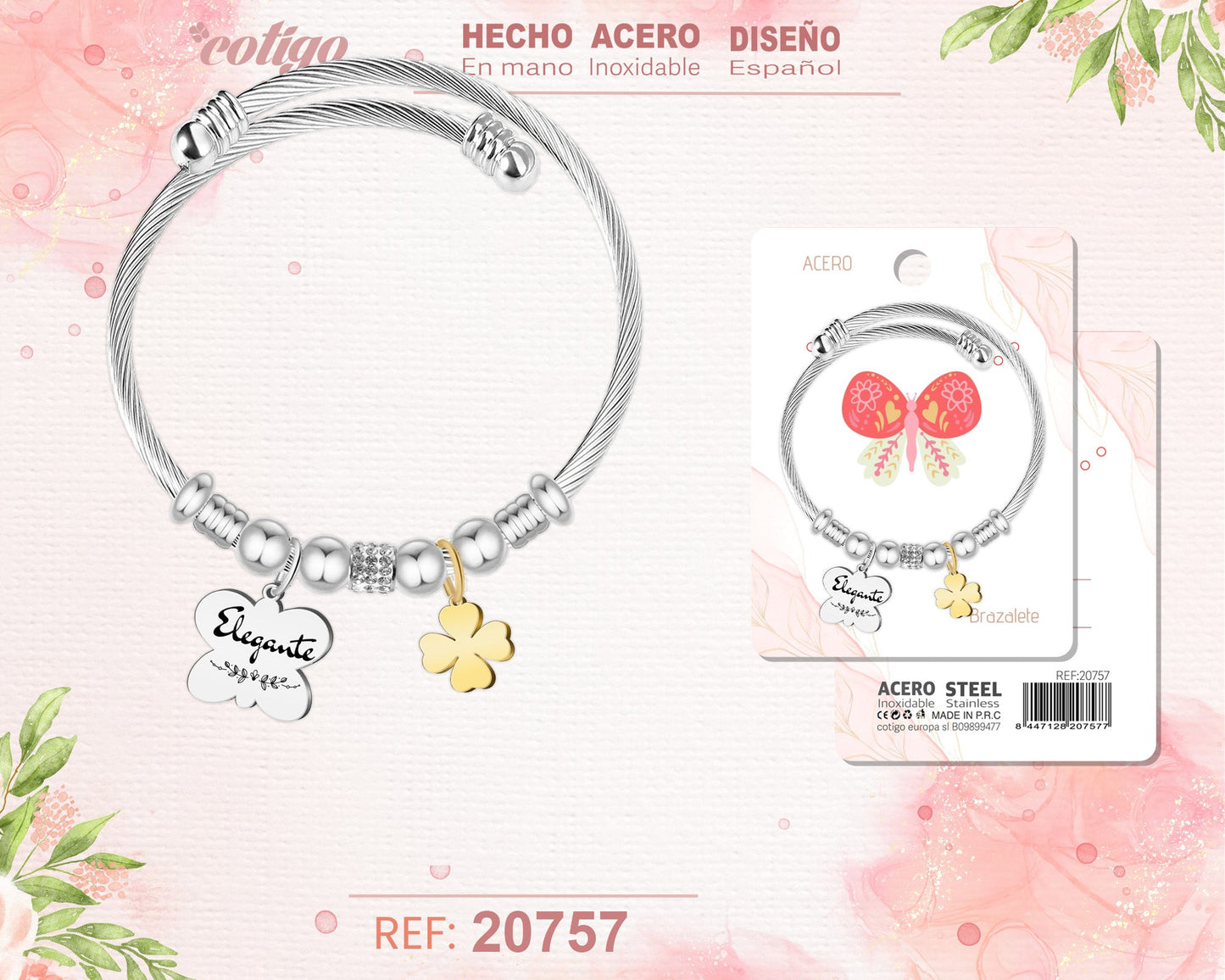 Brazalete Acero con palabra: Elegante