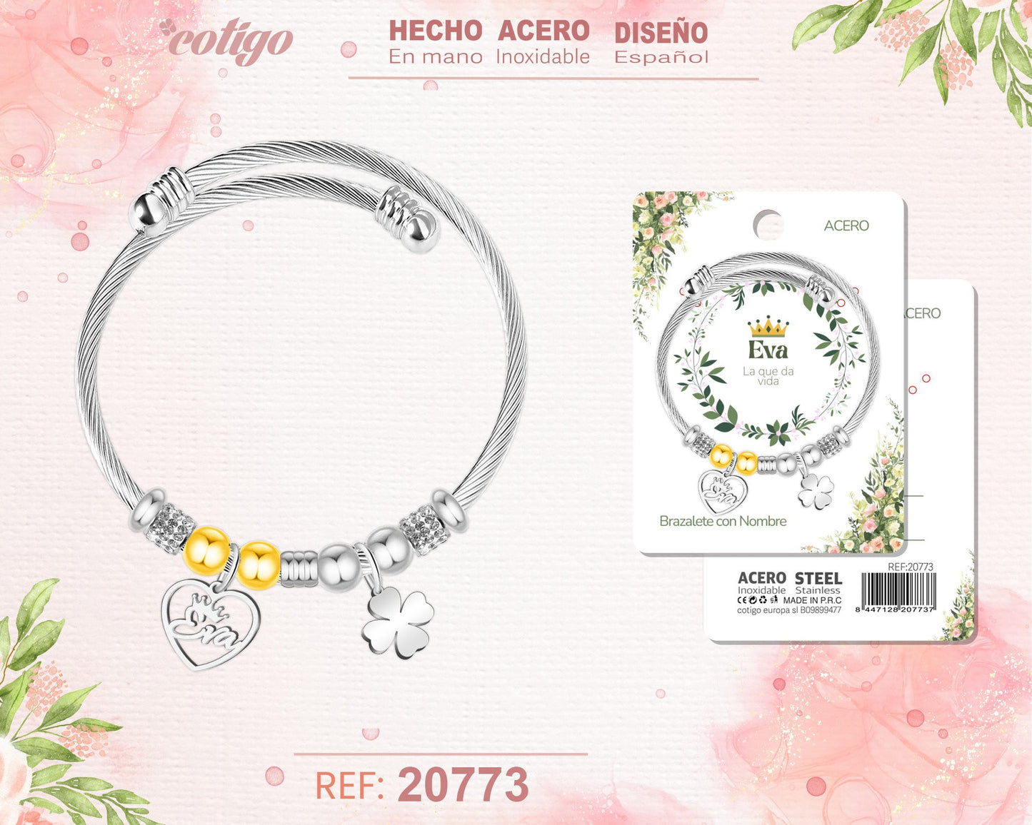 Brazalerte Acero con Nombre:Eva