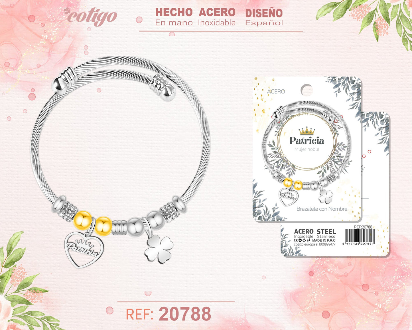 Brazalerte Acero con Nombre:Patricia