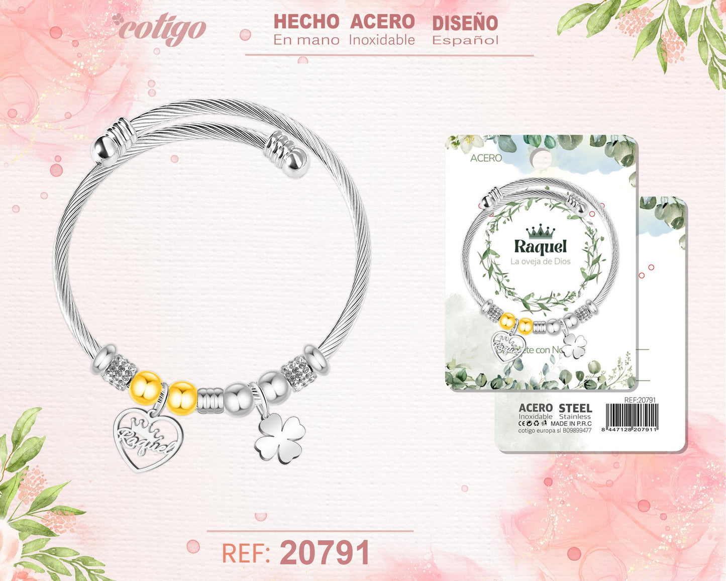 Brazalerte Acero con Nombre:Raquel