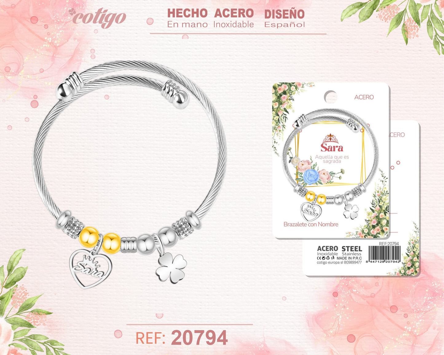 Brazalerte Acero con Nombre:Sara