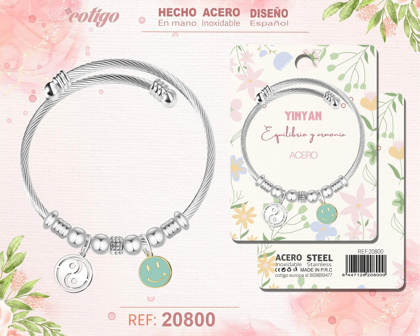 Brazalete Acero con: YinYan - cotigo