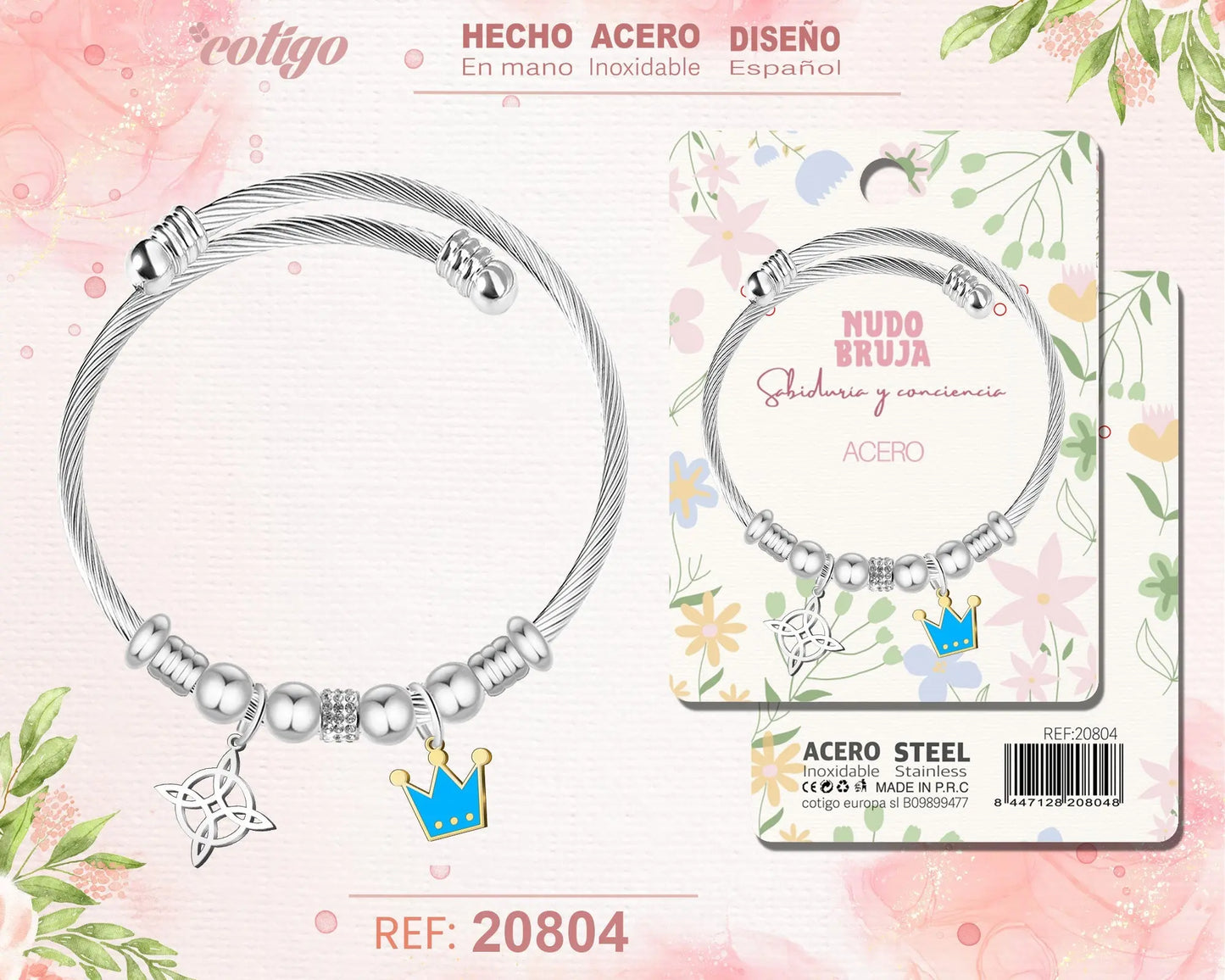 Brazalete Acero con: Nudo Bruja - cotigo