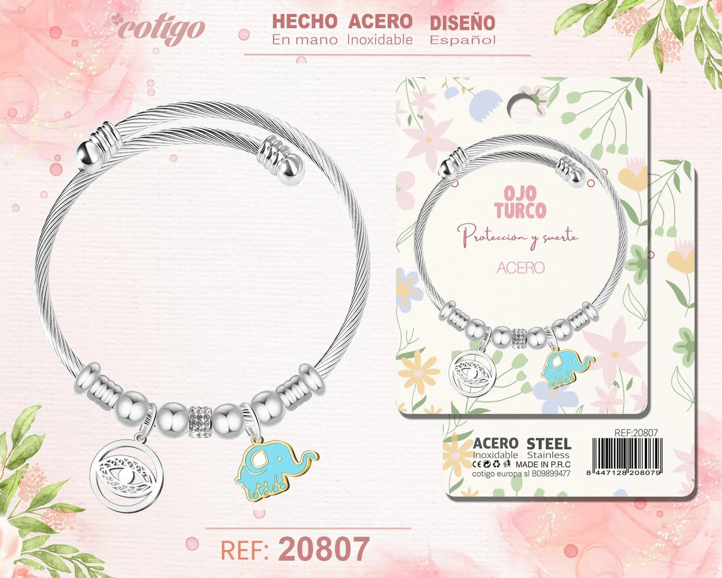 Brazalete Acero con: Ojo Turco - cotigo
