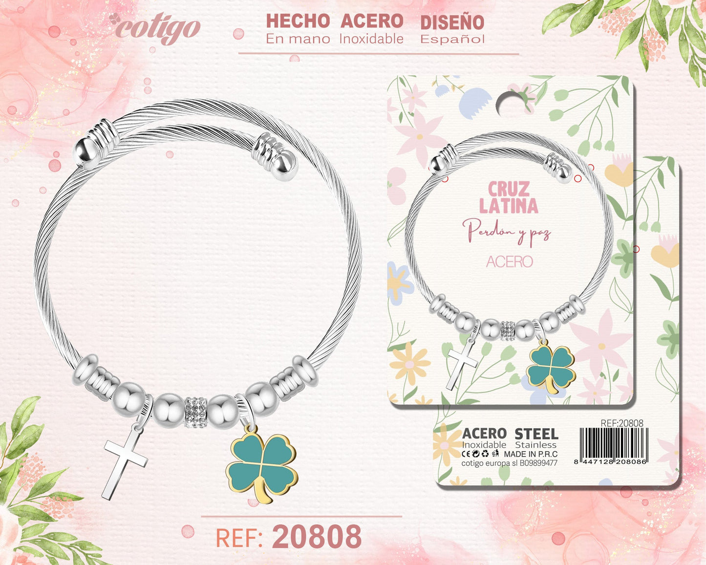 Brazalete Acero con: Cruz Latina
