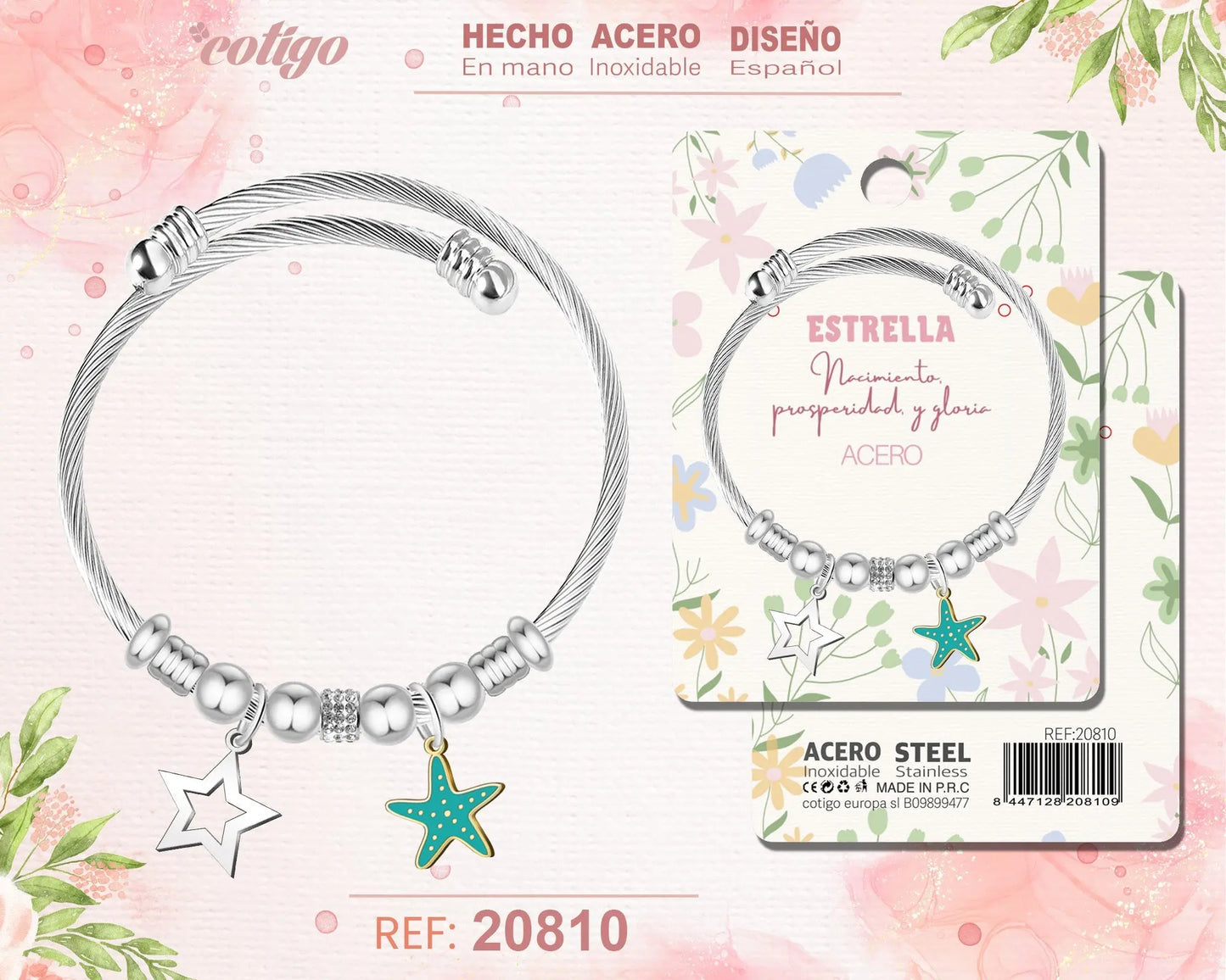 Brazalete Acero con: Esrella - cotigo