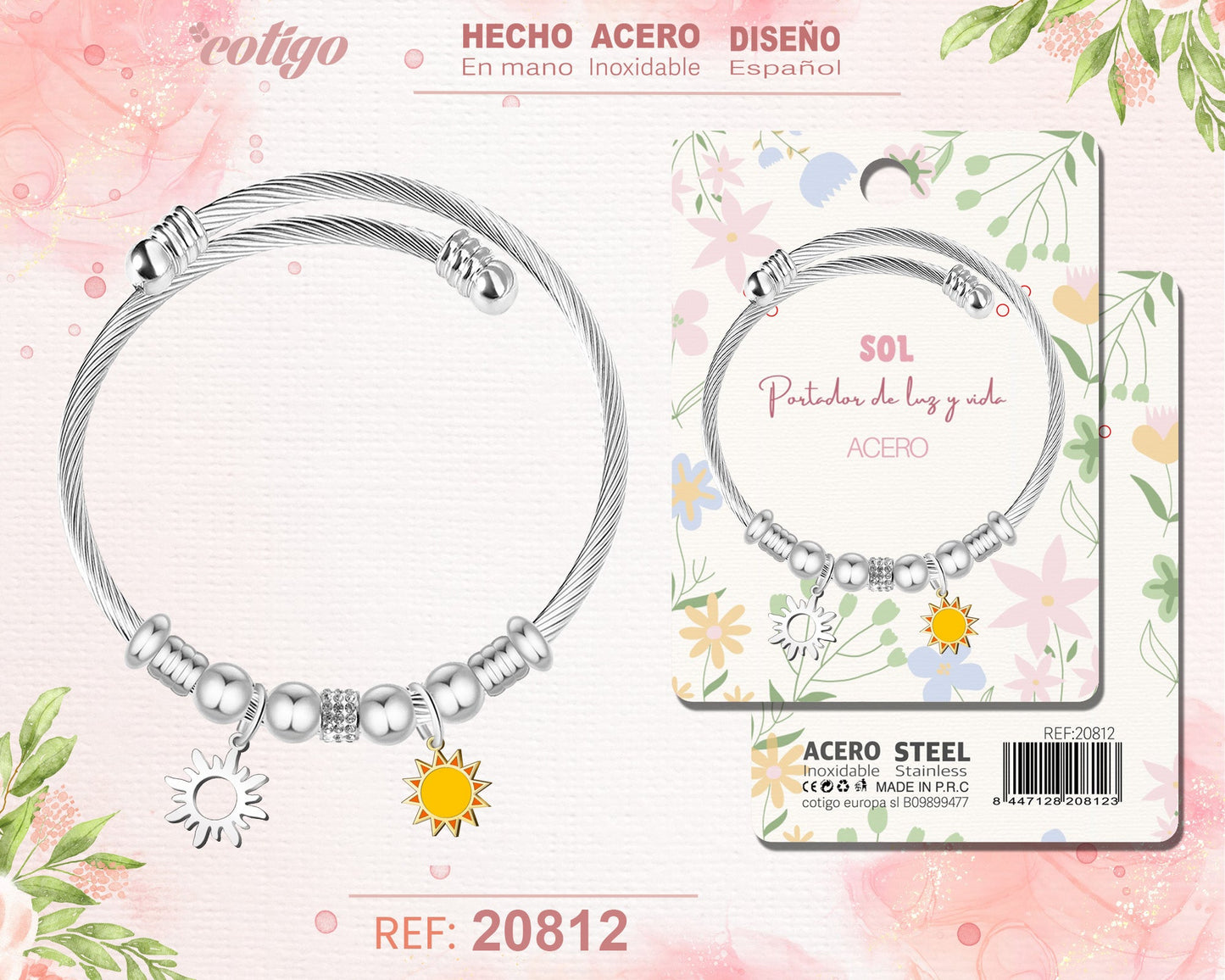 Brazalete Acero con: Sol