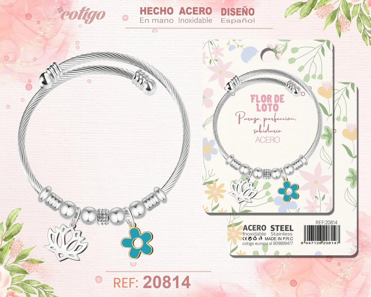 Brazalete Acero con: Flor loto - cotigo