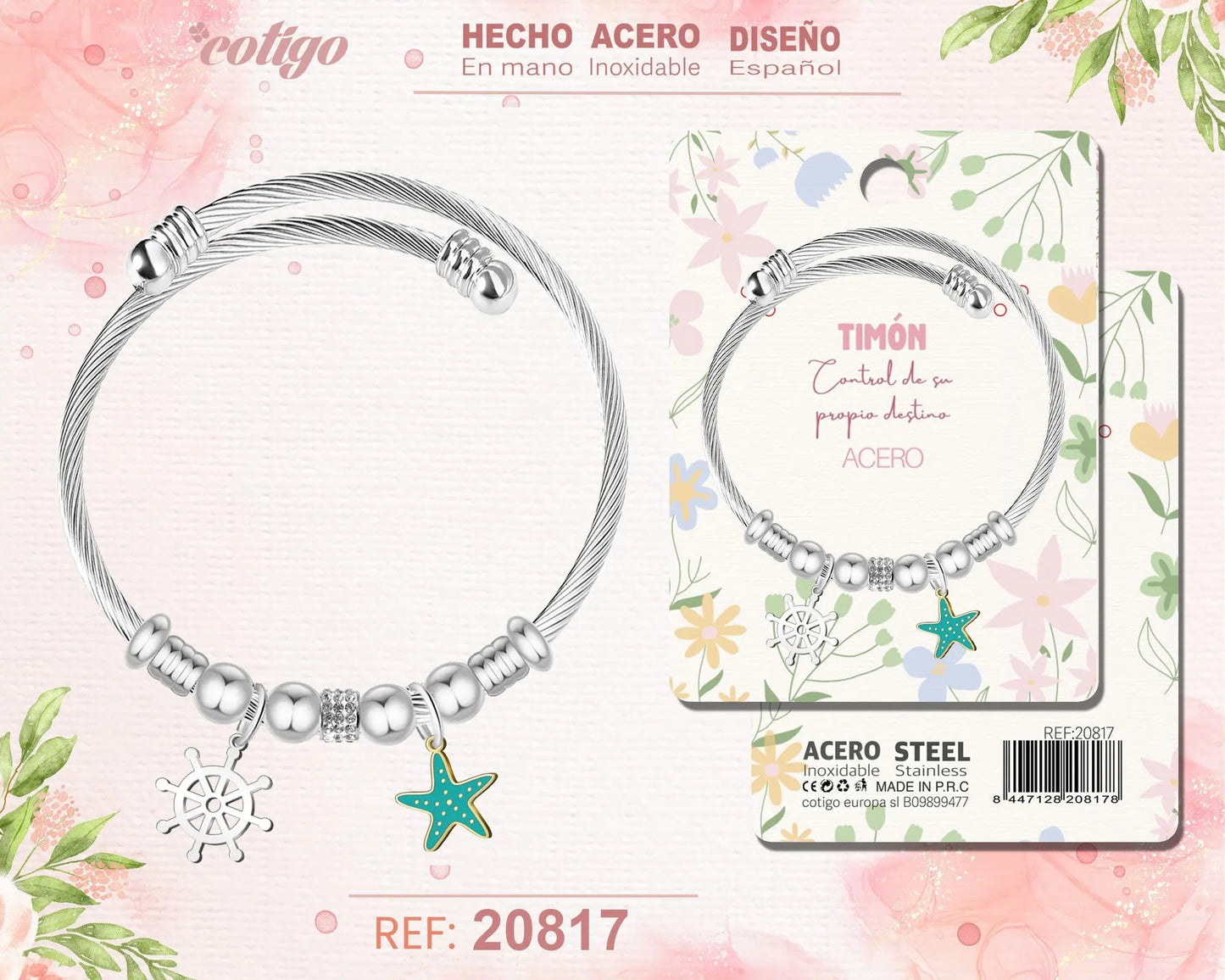 Brazalete Acero con: Tmon - cotigo