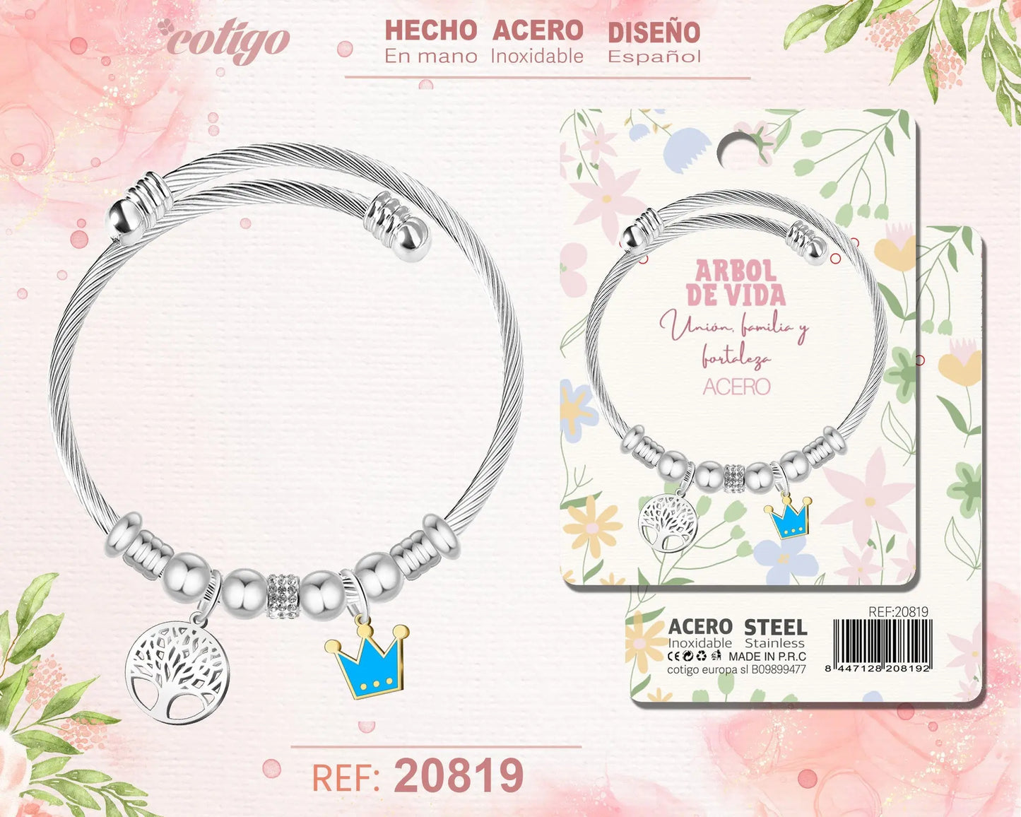 Brazalete Acero con: Arbol de Vida - cotigo