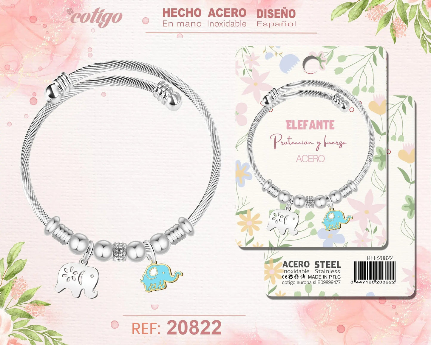 Brazalete Acero con: Elefante - cotigo