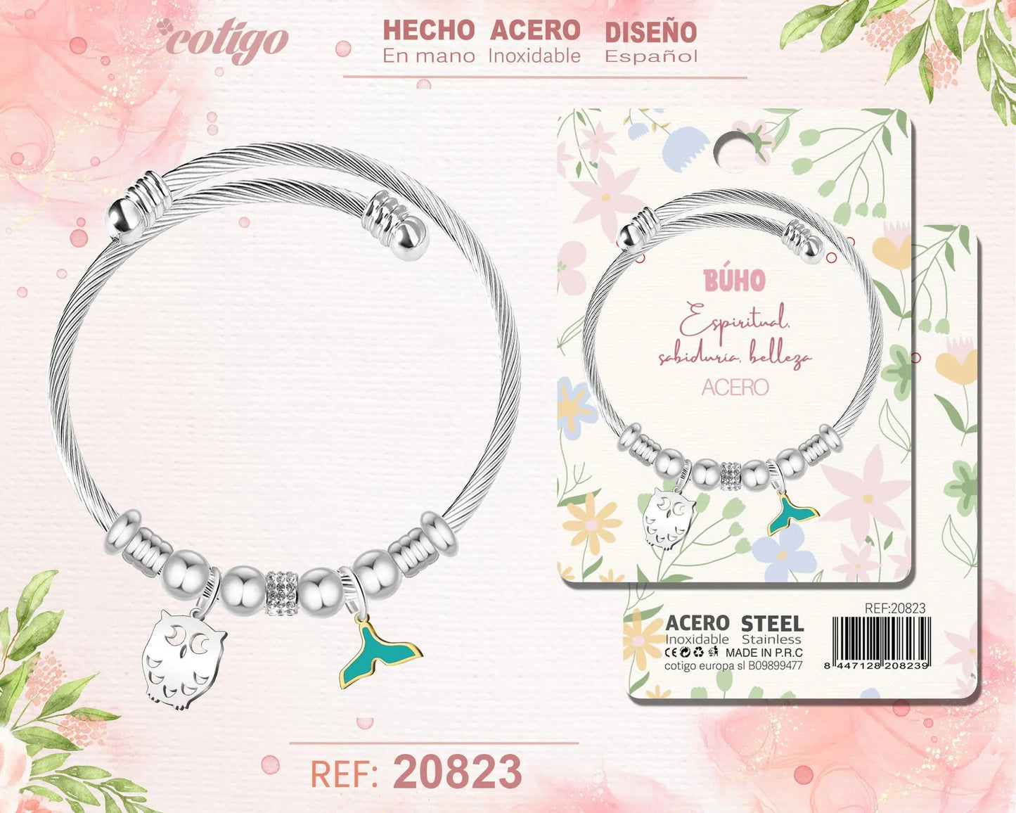 Brazalete Acero con: Buho - cotigo