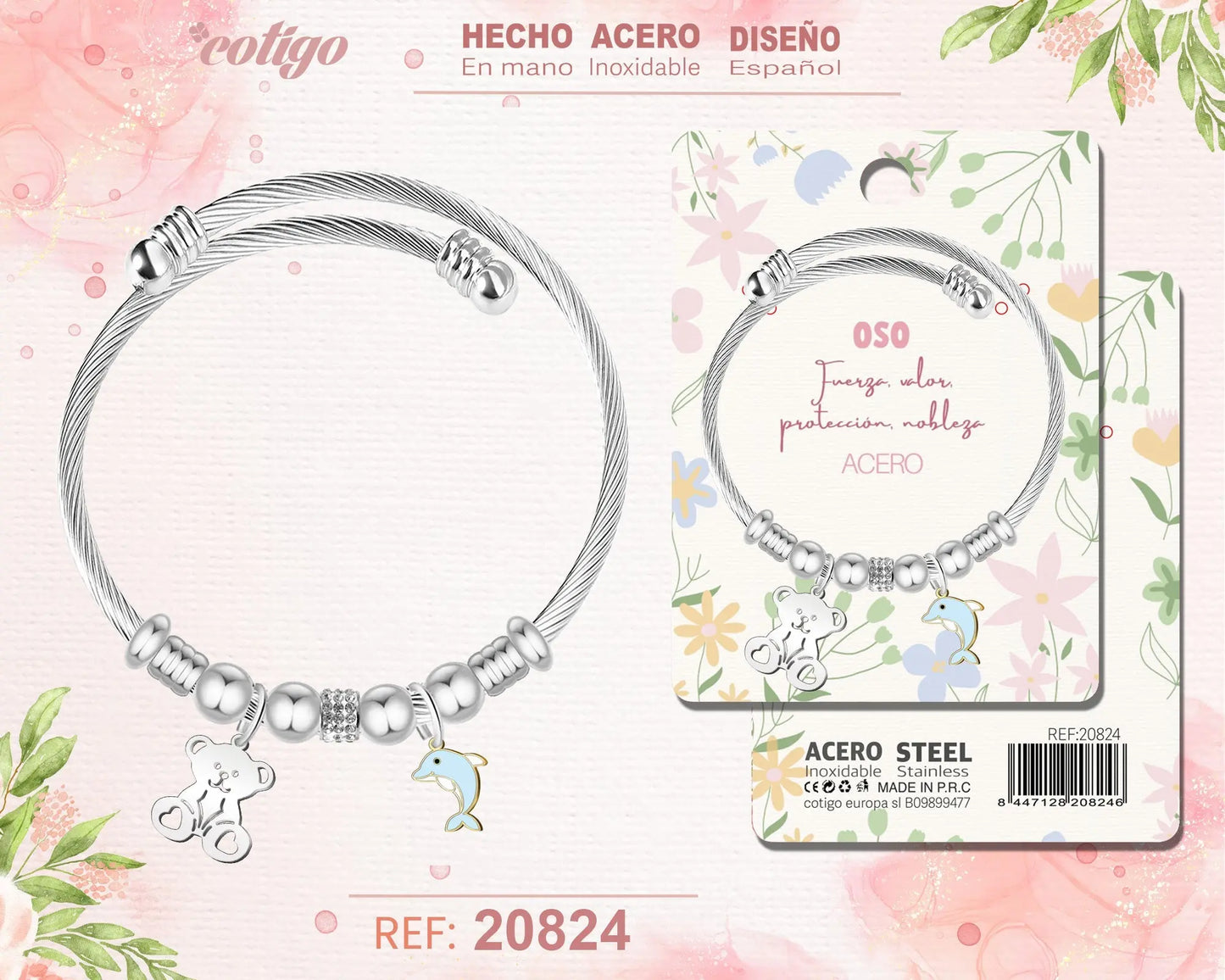 Brazalete Acero con: Oso - cotigo