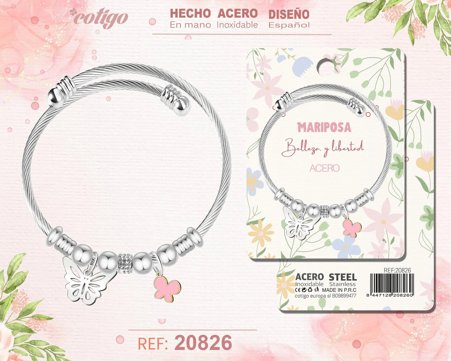 Brazalete Acero con: Mariposa - cotigo