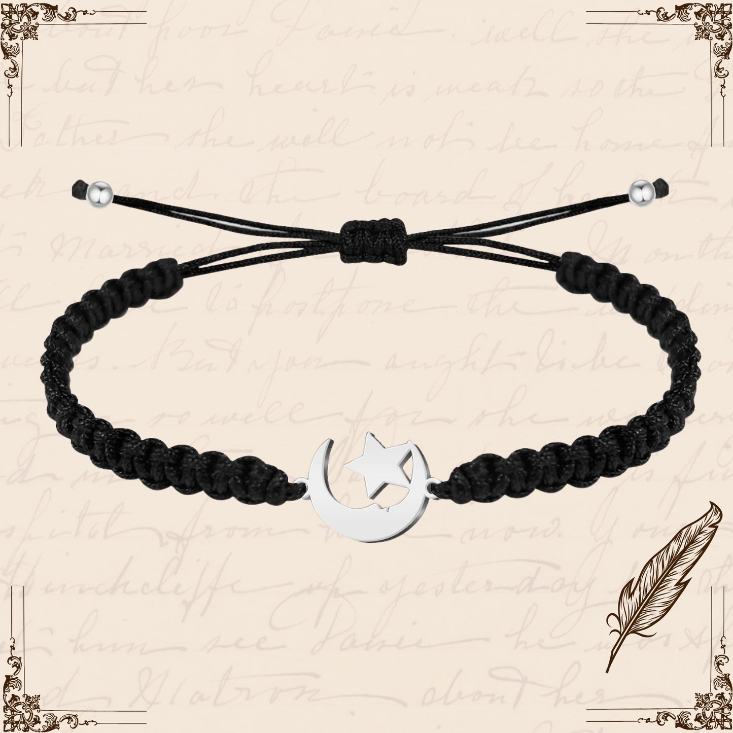 Pulsera Hilo Destino con Luna y Estrella Acero Plateado