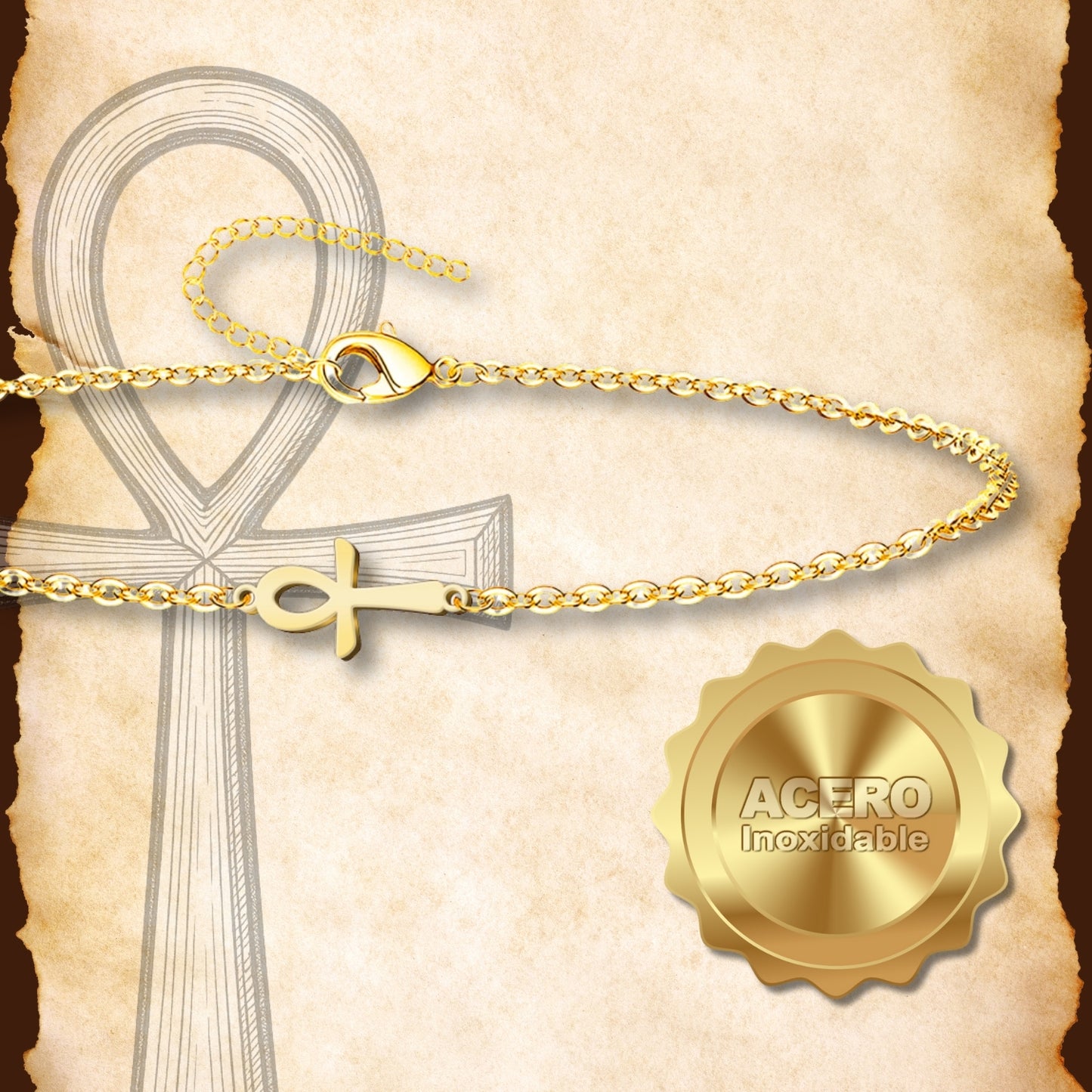 Pulsera Cruz Egipcia Acero inxidable color Plateado