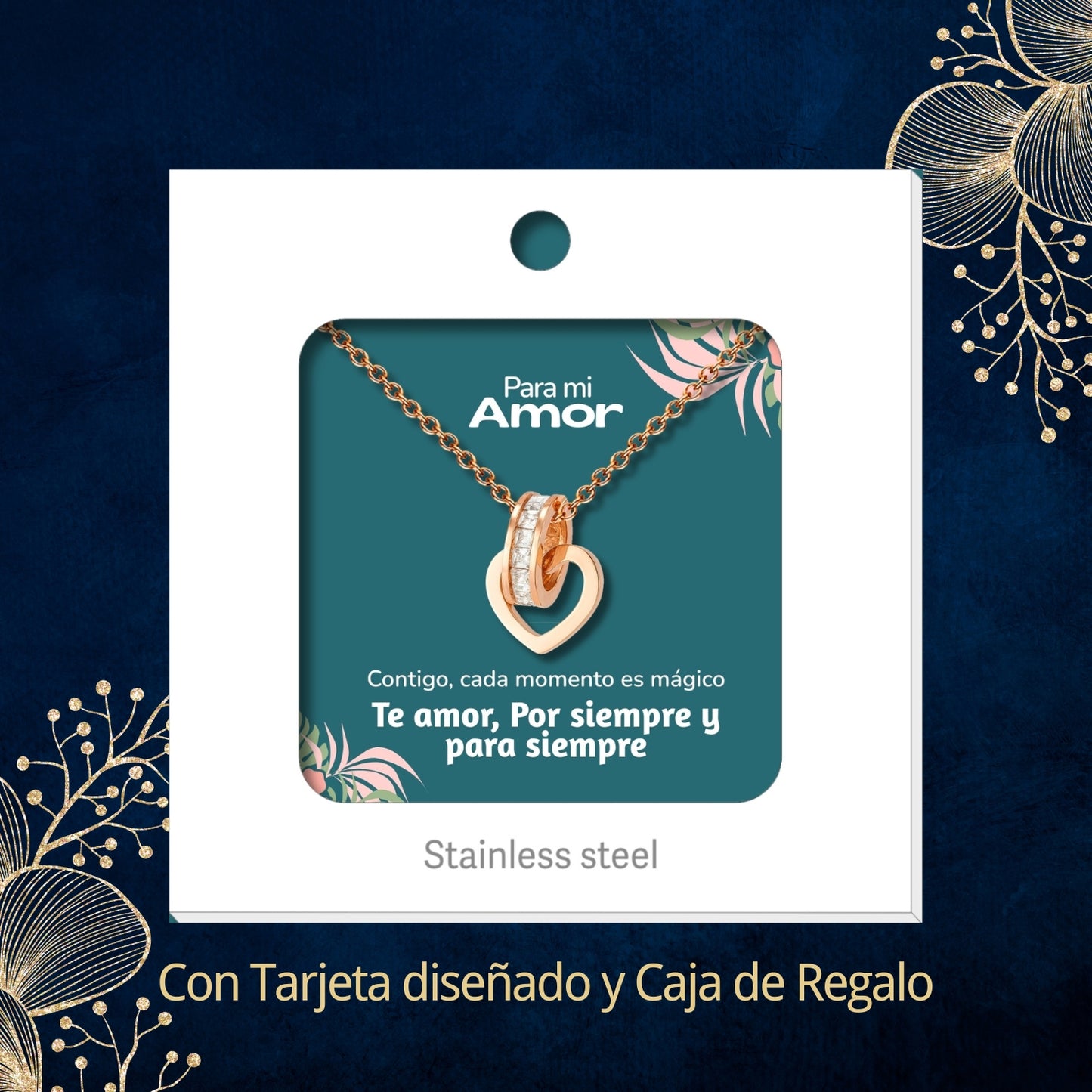 Collar Acero y colgante Cobre con Piedra Circonita para Regalar a Amor