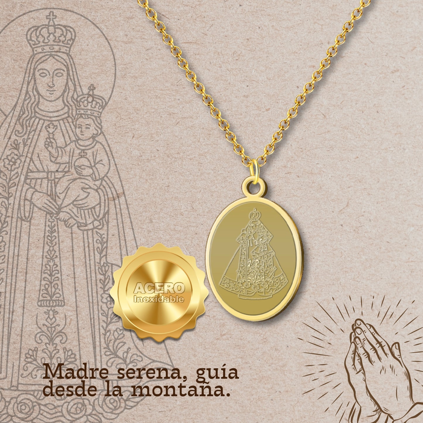 Colgante Virgen de la Fuensanta Acero Dorado