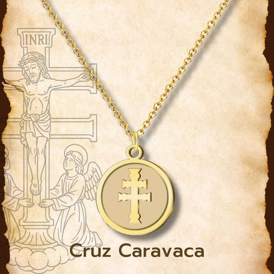 Medalla Cruz de Caravaca en Acero Inoxidable Dorado - cotigo