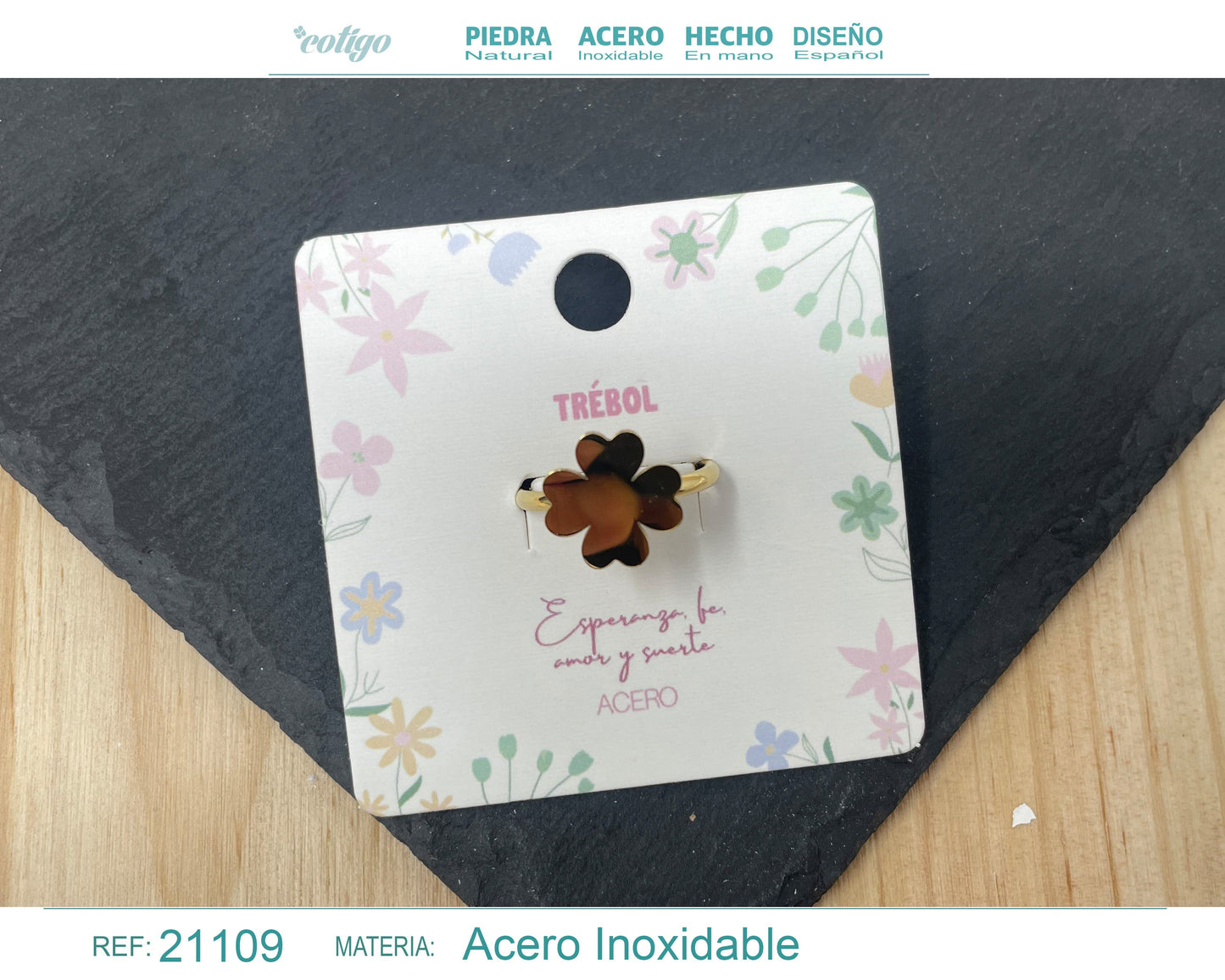 Anel TREBOL Aço Dourado