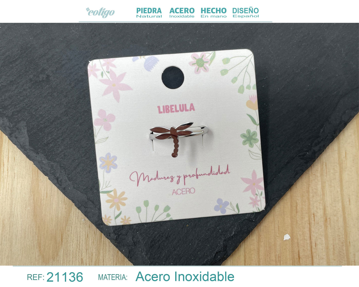 Anillo LIBELULA Acero color Plateado