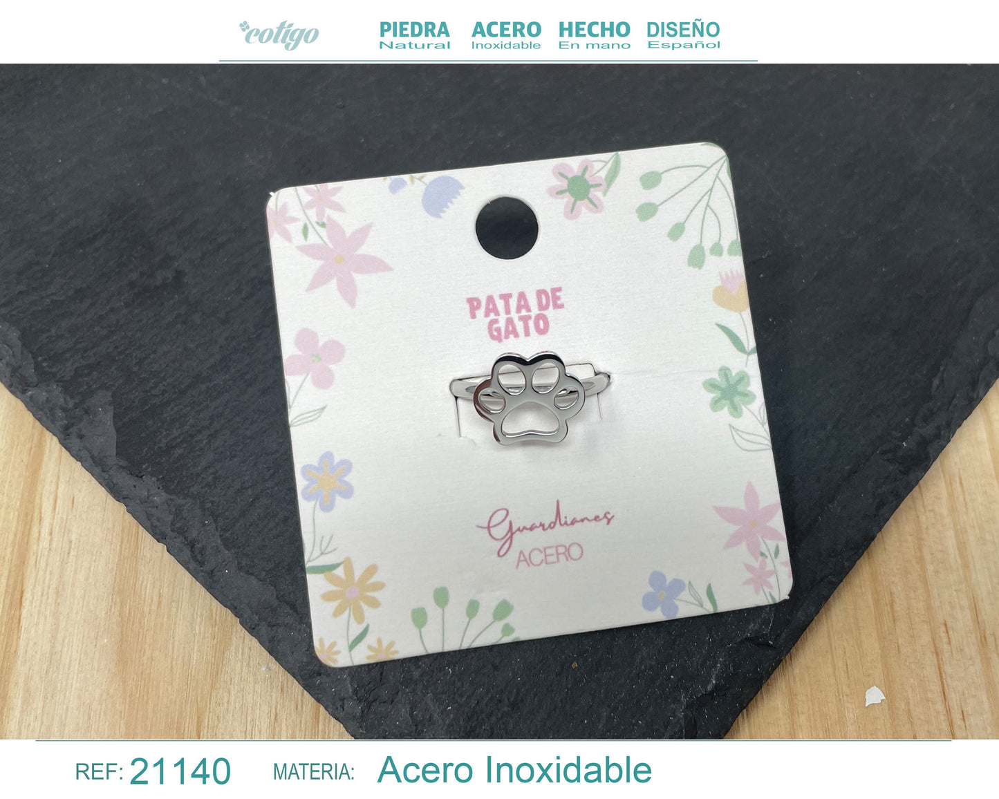 Anillo HUELLA DE GATO Acero color Plateado