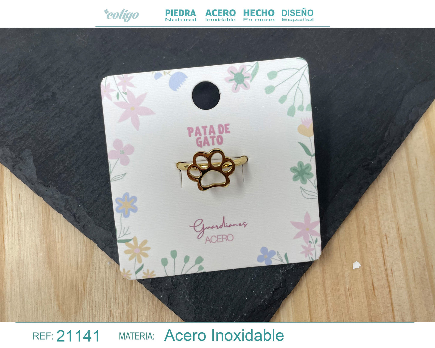 Anillo HUELLA DE GATO Acero color Dorado