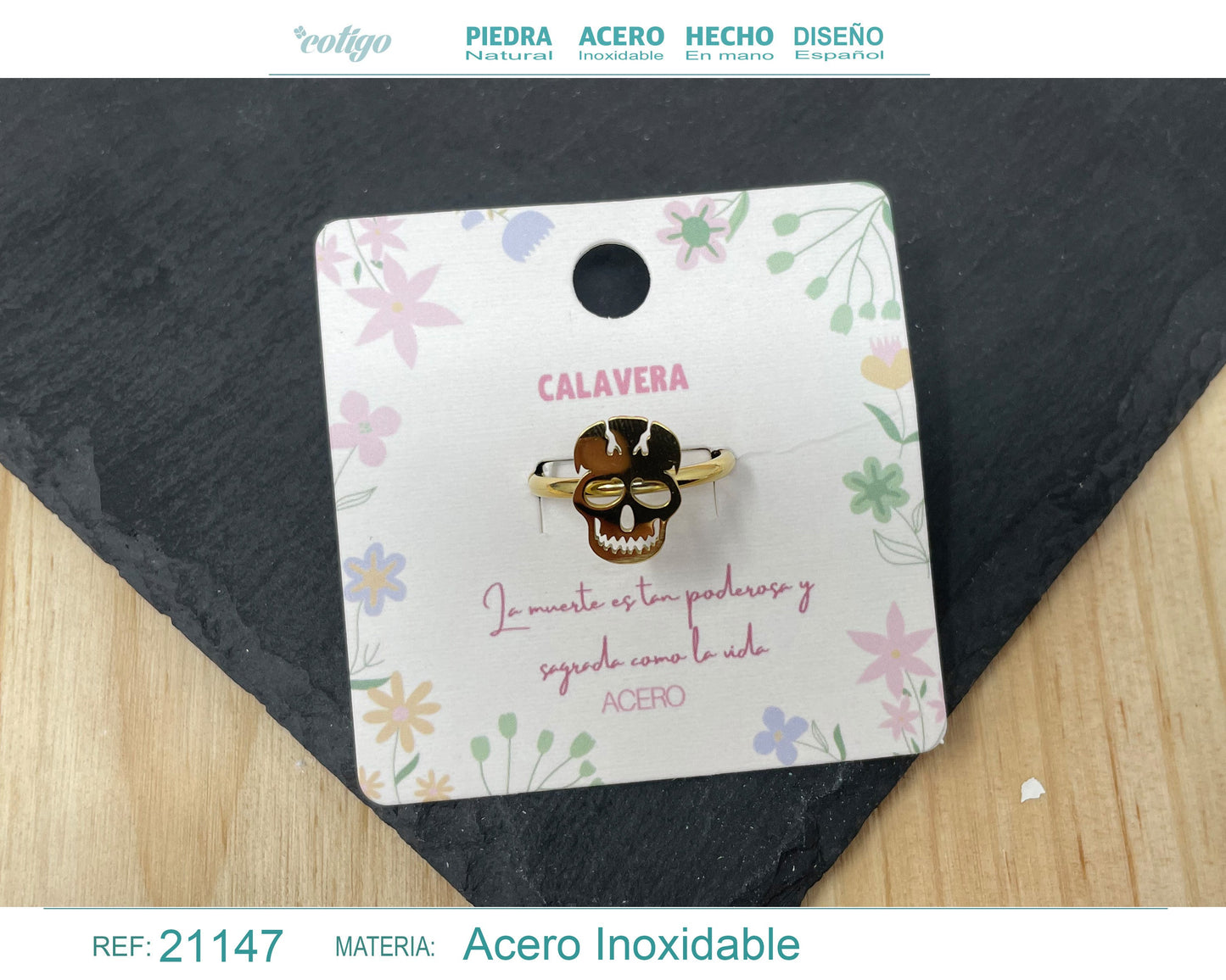 Anillo CALAVERA Acero color Dorado