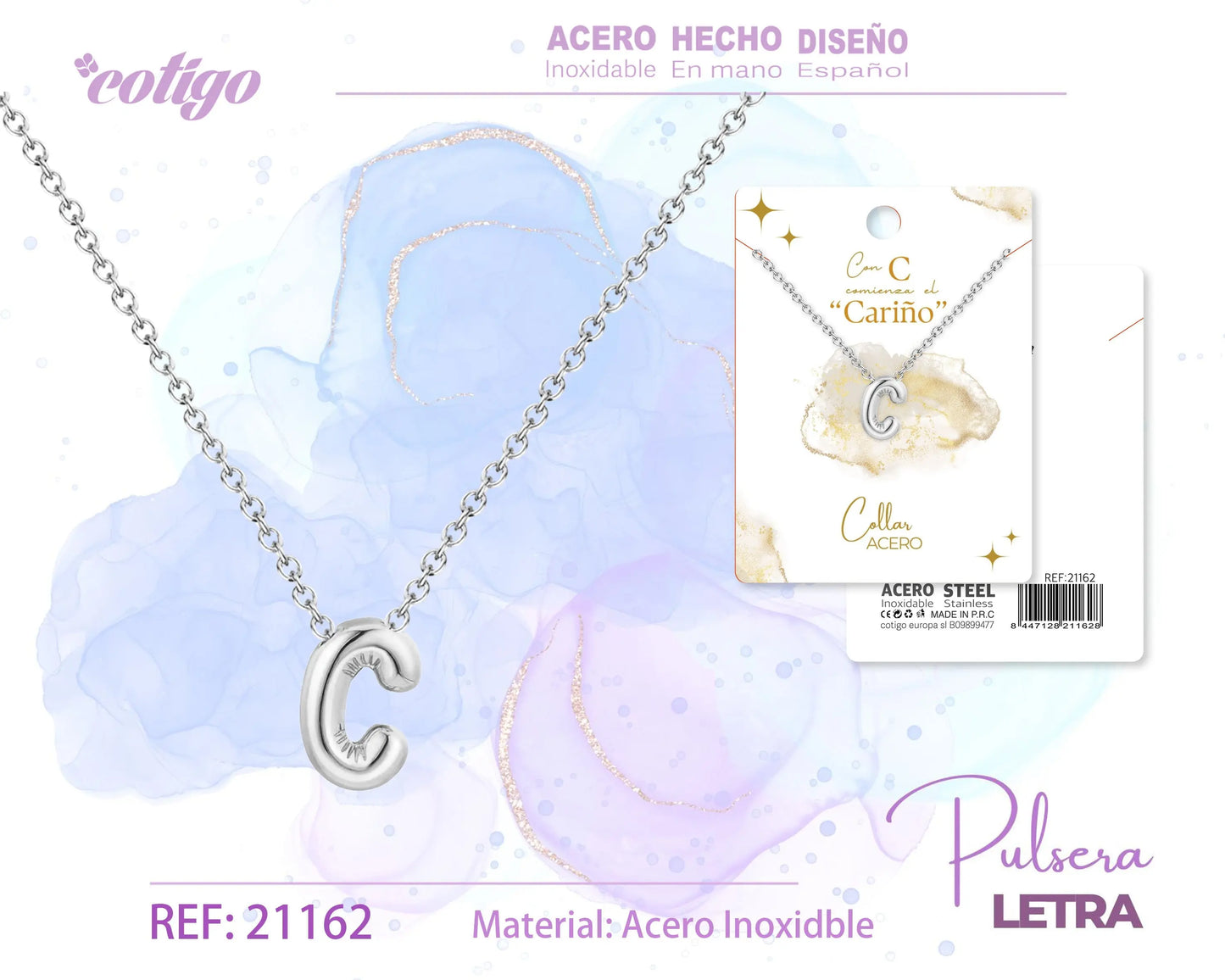 Collar Letra C Acero Plateado - cotigo