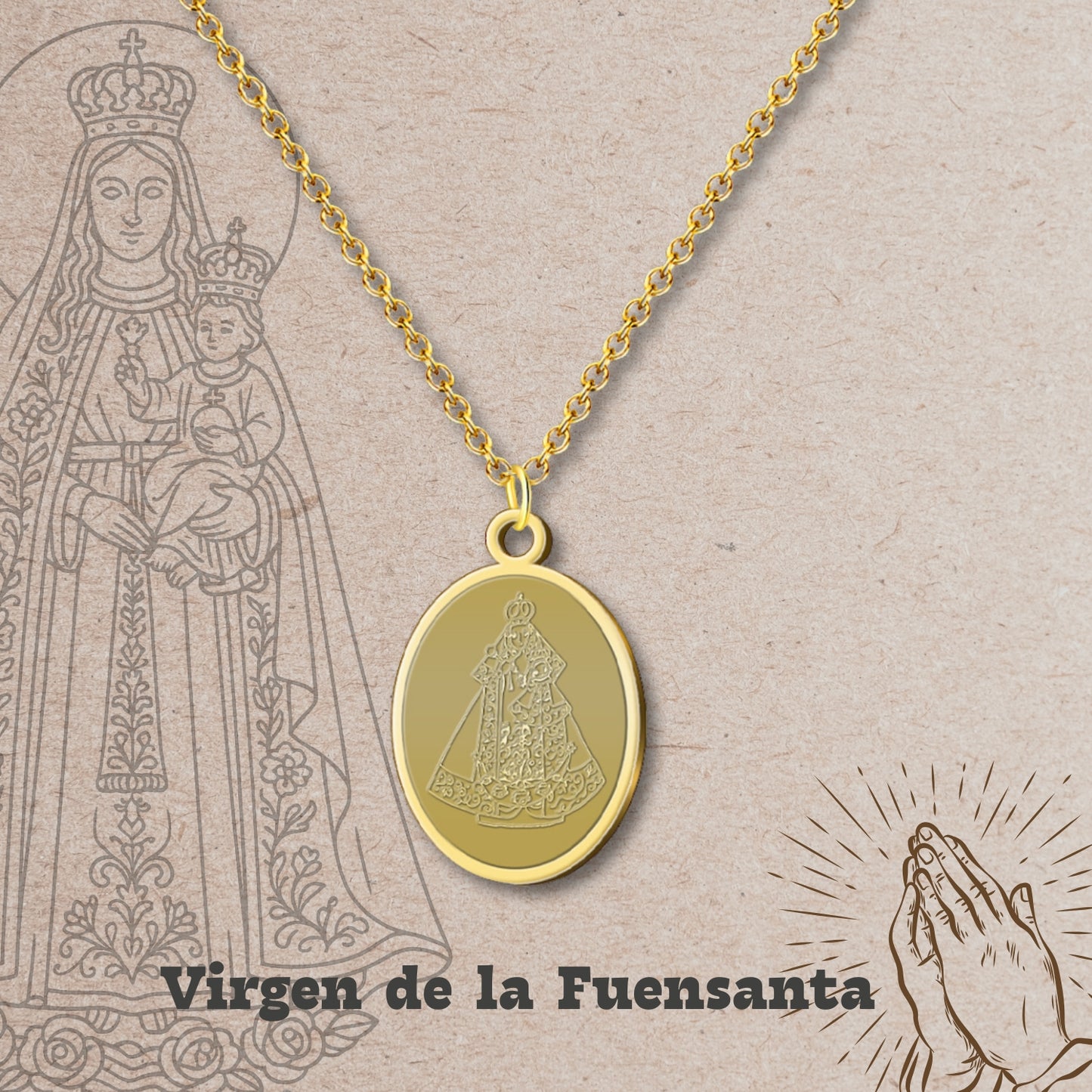 Collar Virgen de España Acero inoxidable, colgante Virgen del Pilar, Virgen de Rocío,Virgen de Covadonga