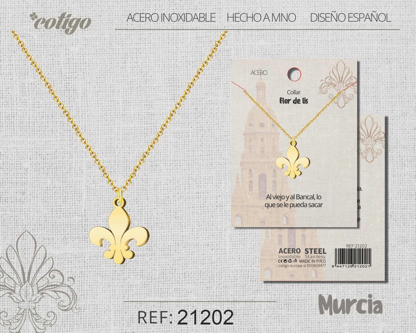 Colgante Flor de lis Acero Dorado