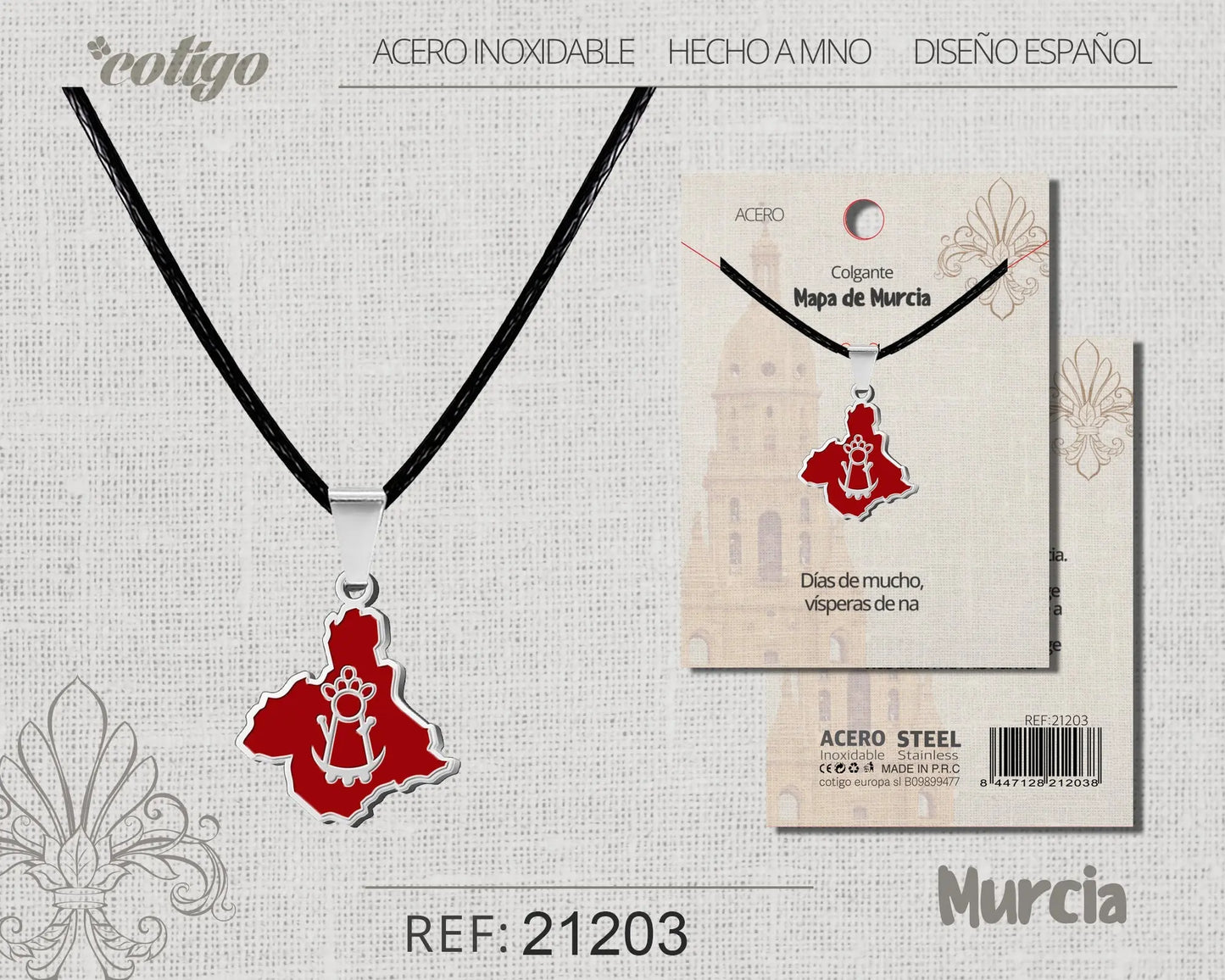 Colgante Mapa Murcia Acero Plateado - cotigo