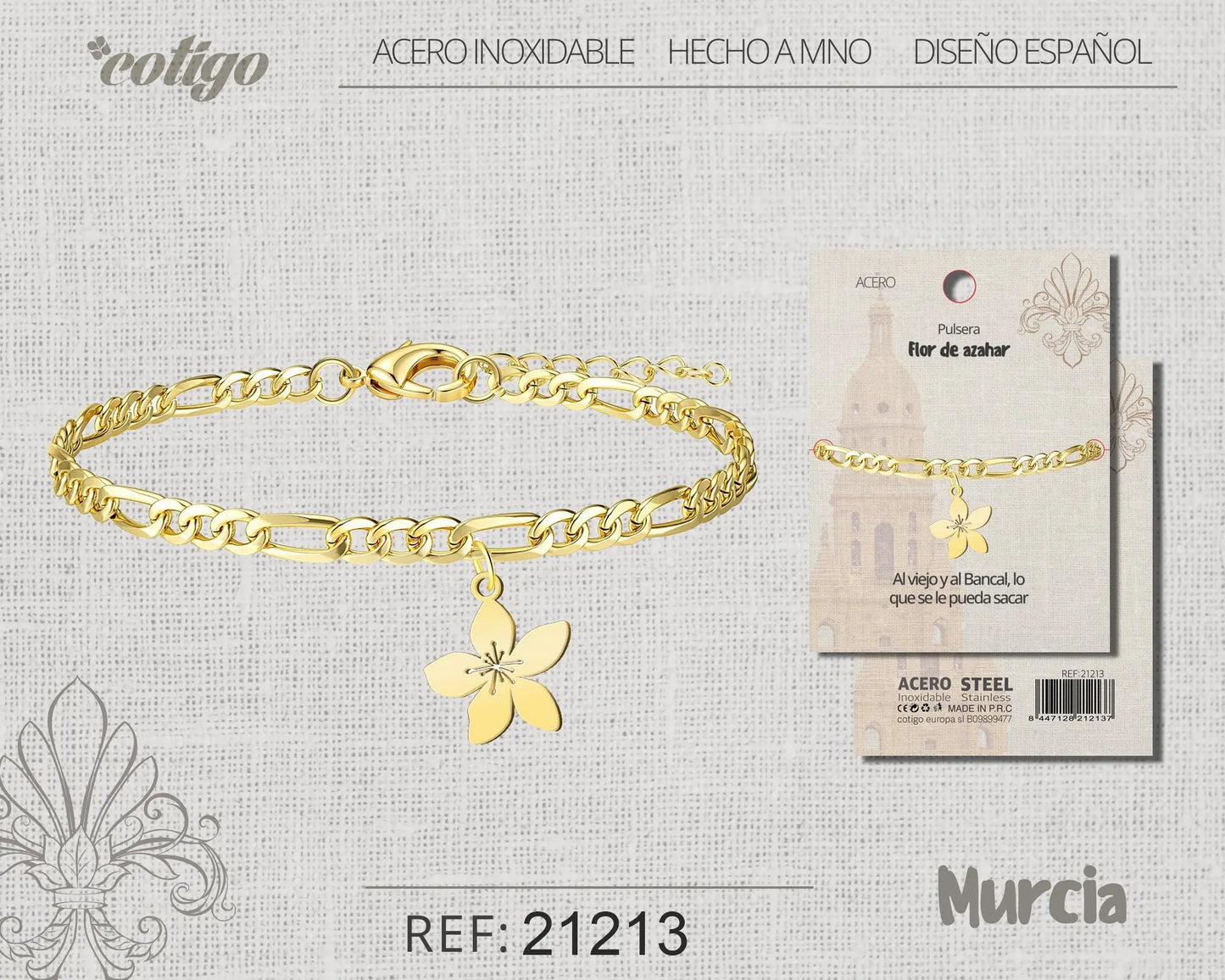 Pulsera Flor de Azahar Acero Dorado - cotigo