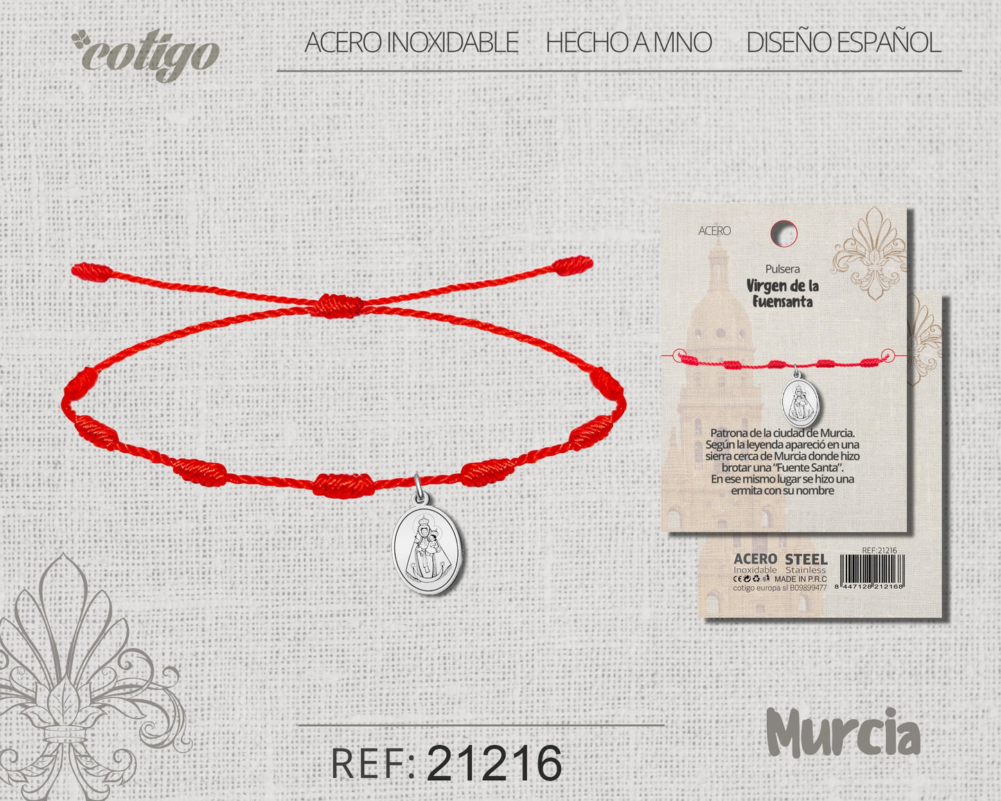 Pulsera 7 nudos con Virgen de la Fuensanta Acero Plateado