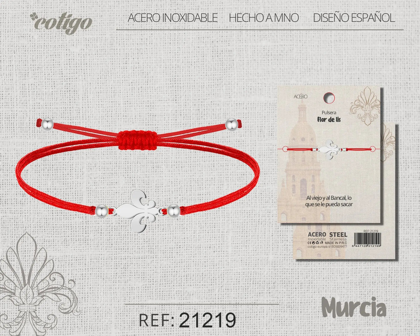 Pulsera Hilo encerado con Flor de lis Acero Plateado - cotigo