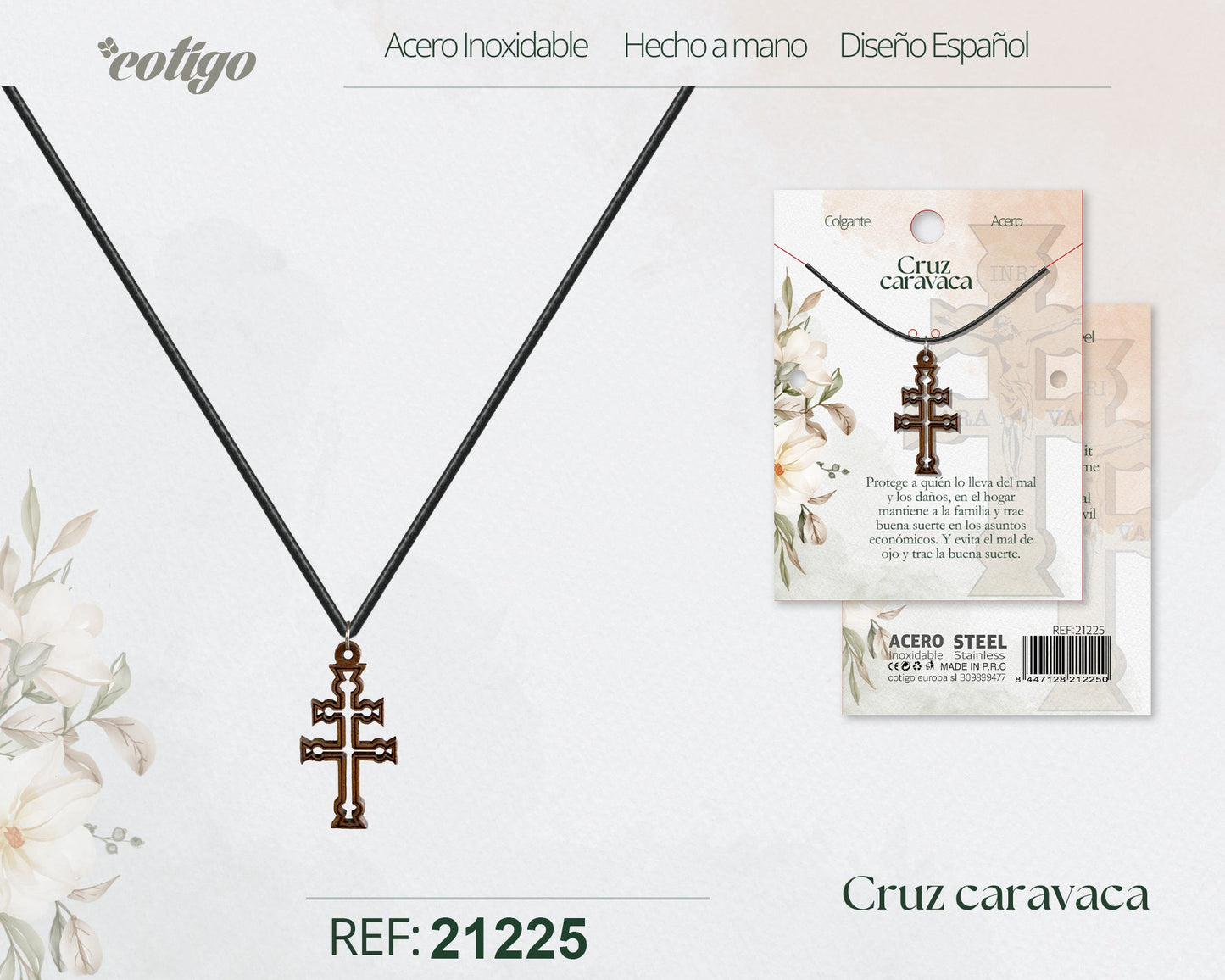 Colgante Cruz Caravaca Madera con accesorio Acero