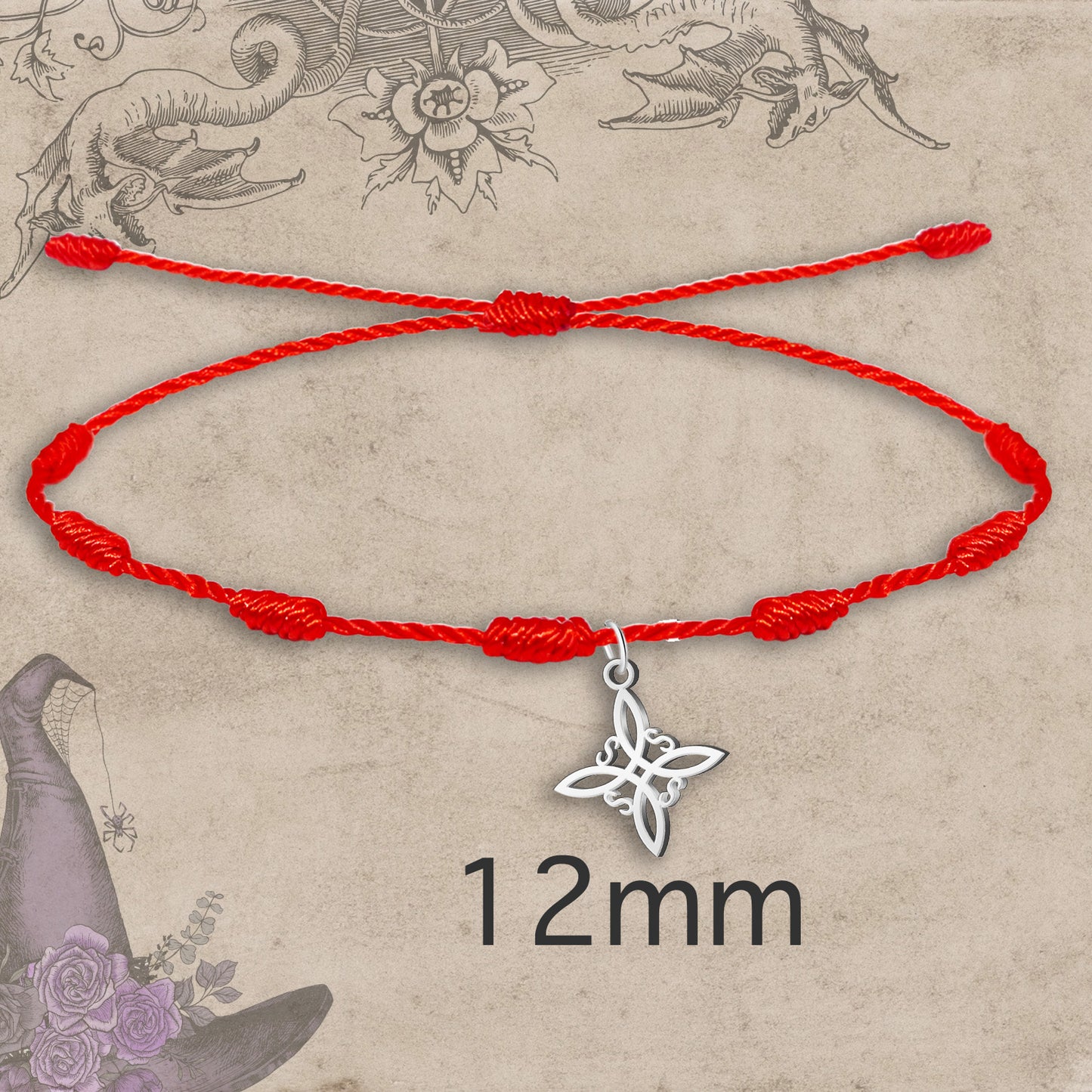 Pulsera 7 nudos con Colgante Nudo bruja Acero Inoxidable color Plateado