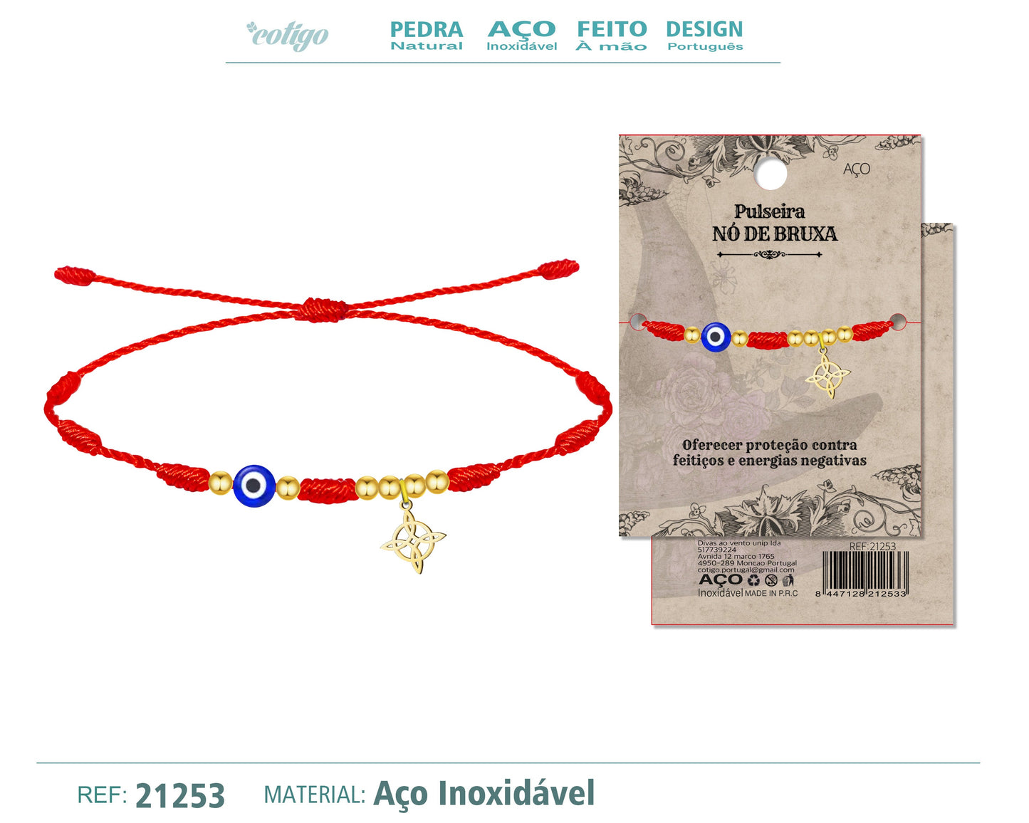 Pulsera 7nudos con Nudo bruja Acero Dorado