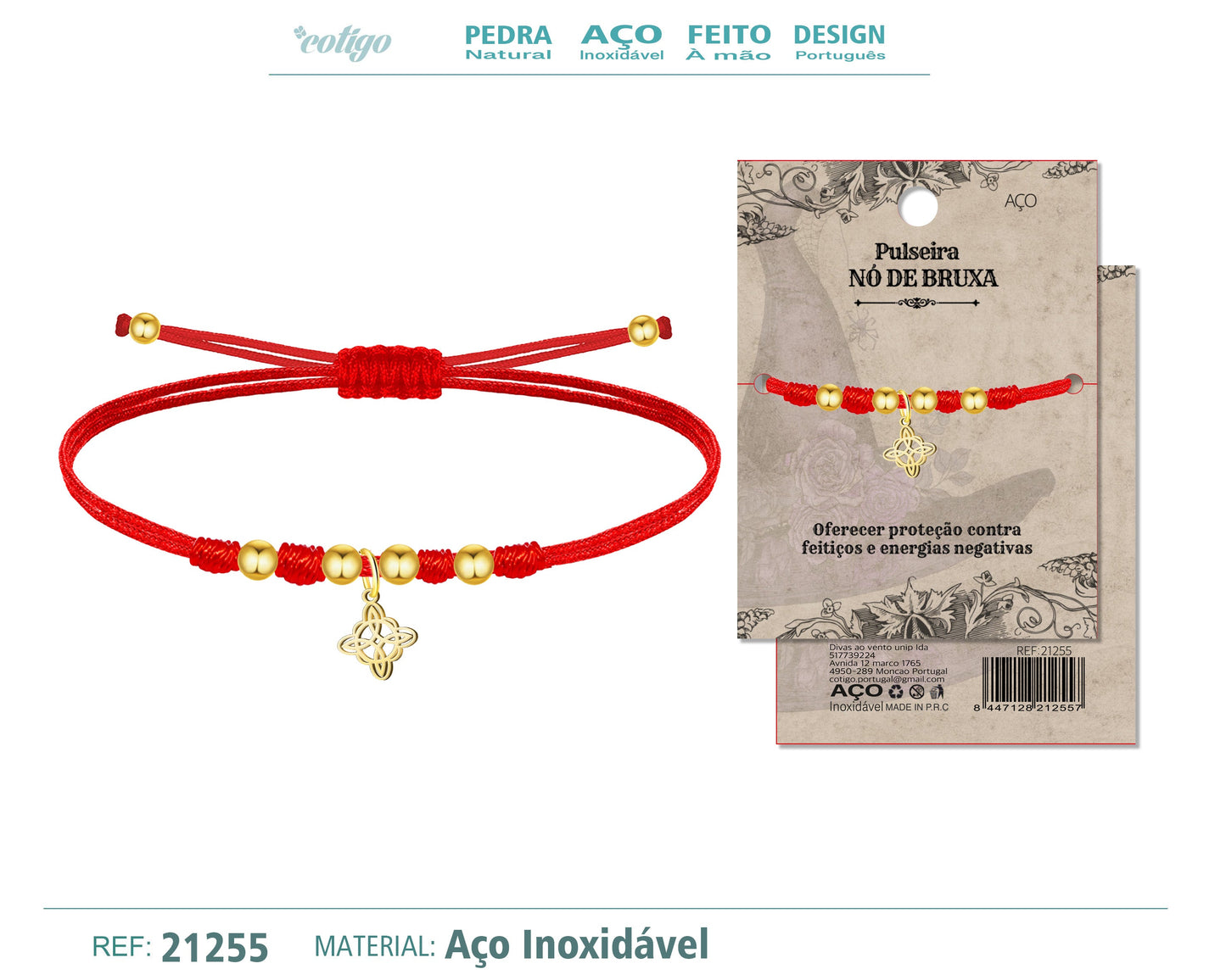 Pulsera Hilo encerado con Nudo bruja Acero Dorado