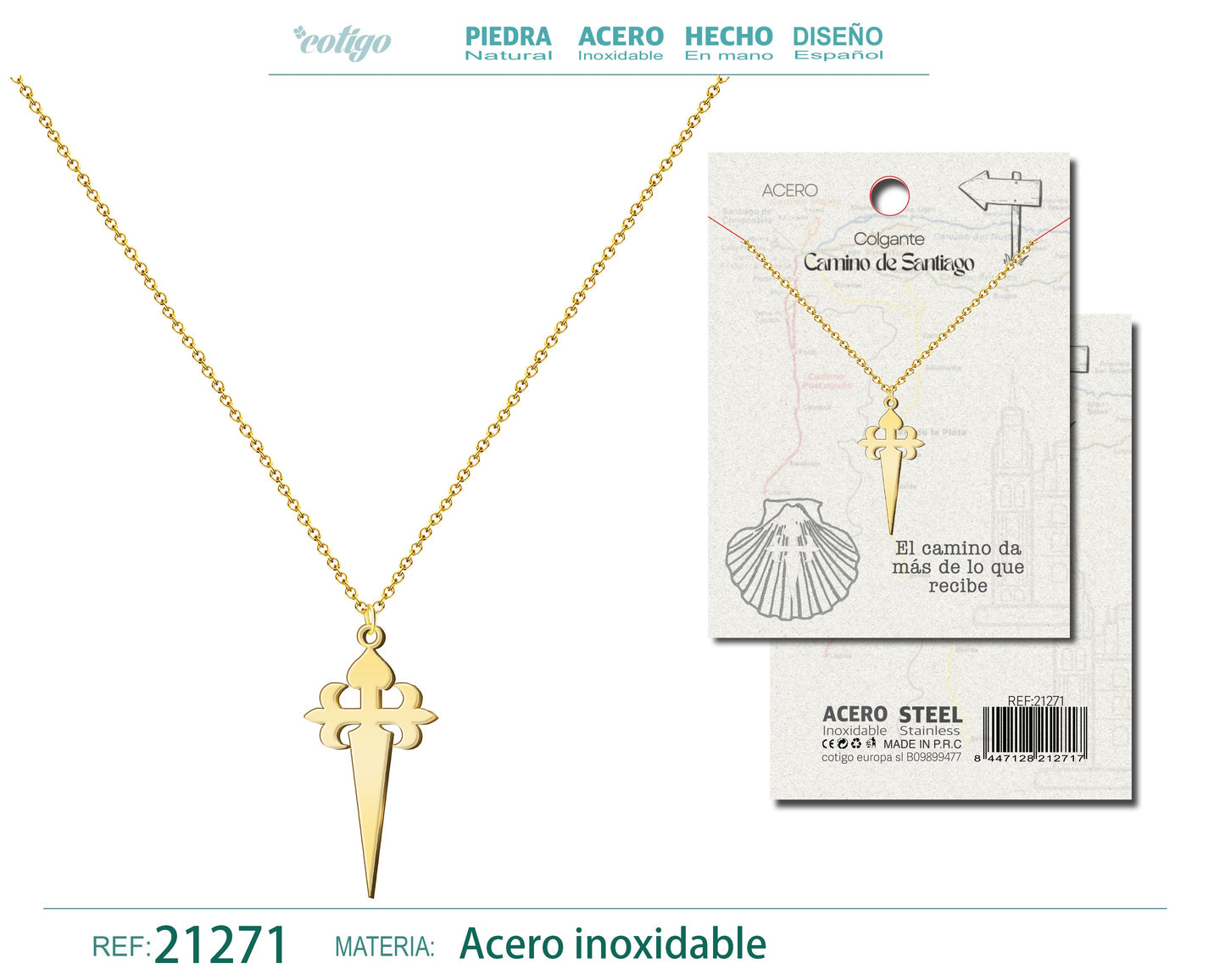 Colgante Cruz de Santiago Acero Dorado