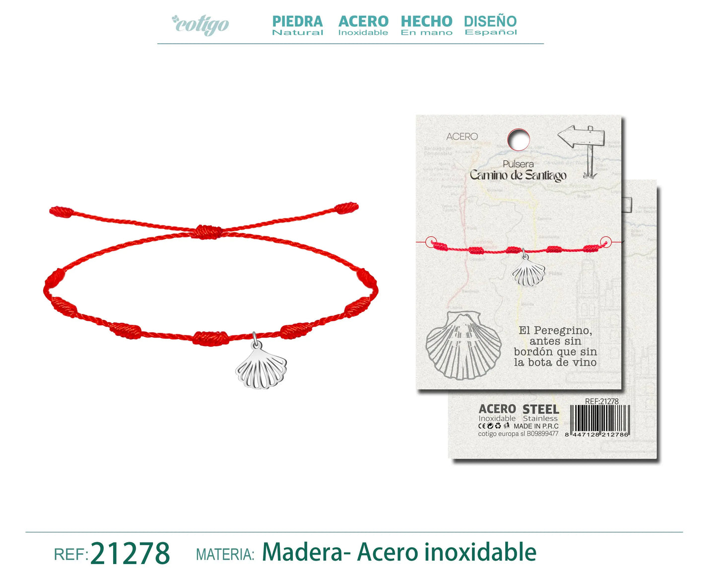 Pulsera 7 Nudos con La concha de vieir Acero Plateado - cotigo