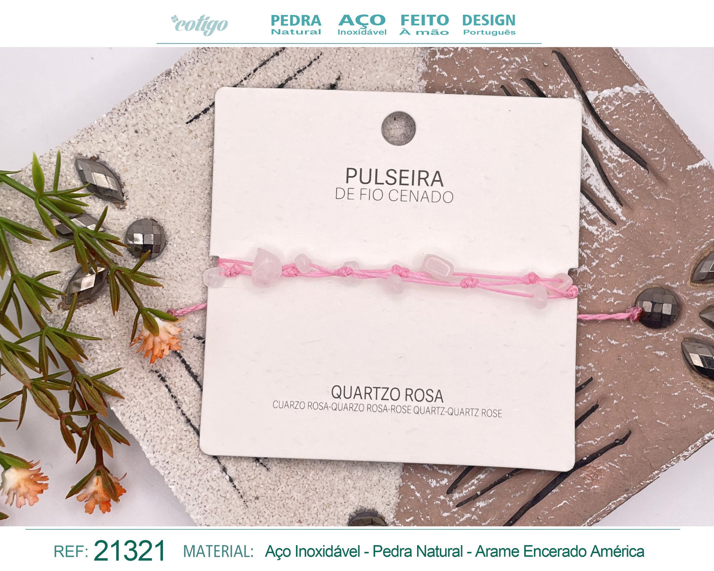 Pulsera Hilo encerado con Cuarzo rosa