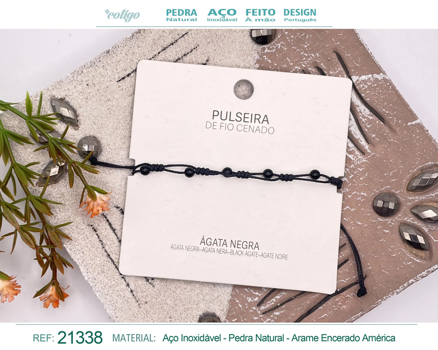 Pulsera Hilo encerado con Agata negra - cotigo